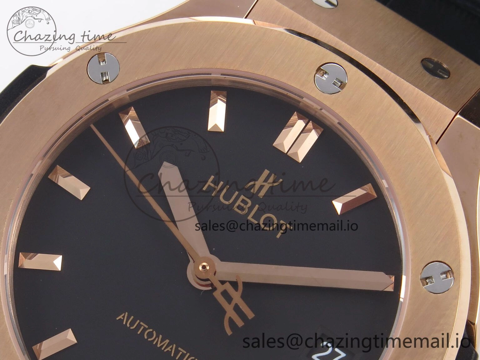 Classic Fusion 38mm RG JJF 1:1 Best Edition Black Dial on Black Gummy Leather Strap