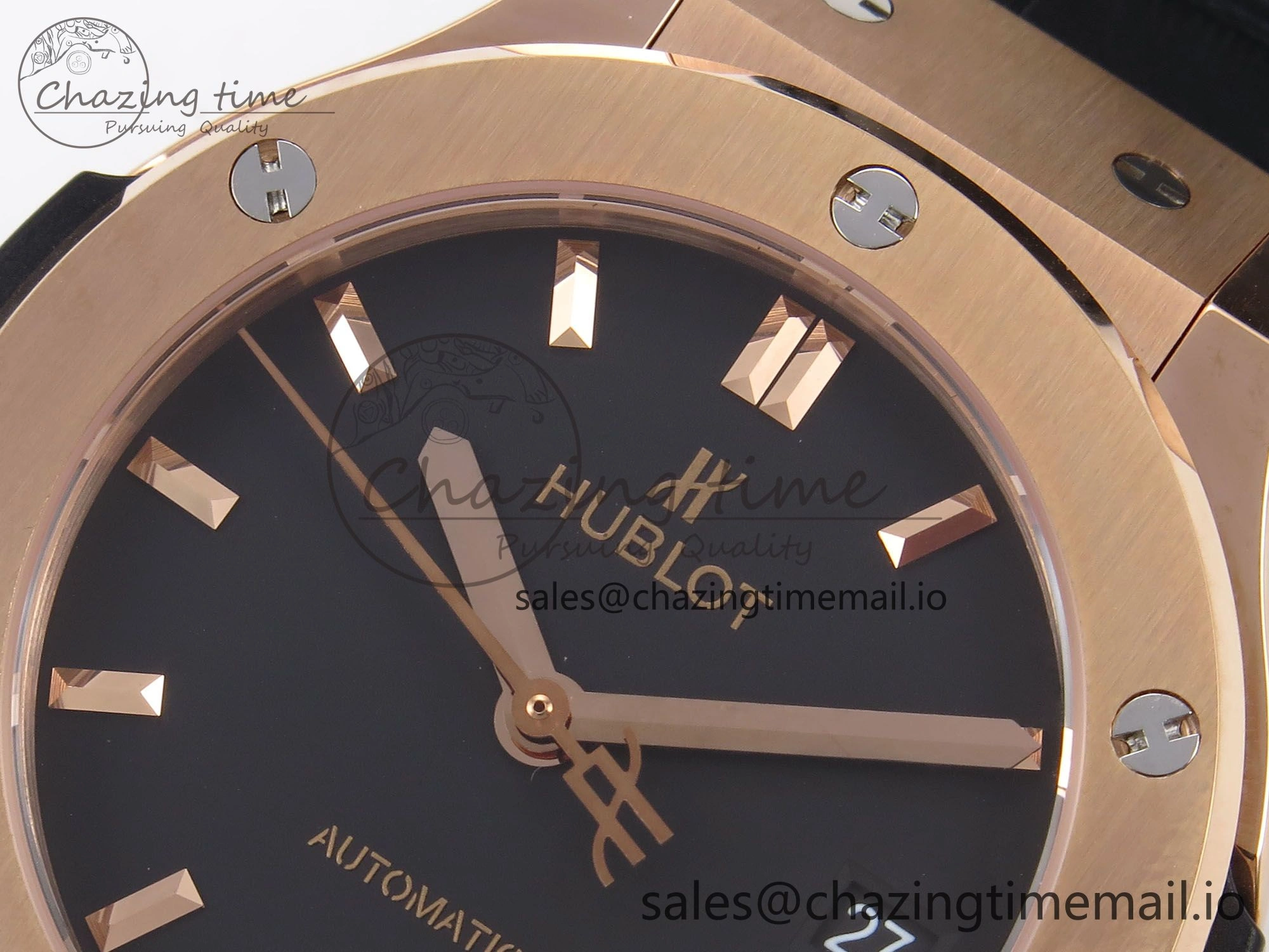 Classic Fusion 38mm RG JJF 1:1 Best Edition Black Dial on Black Gummy Leather Strap
