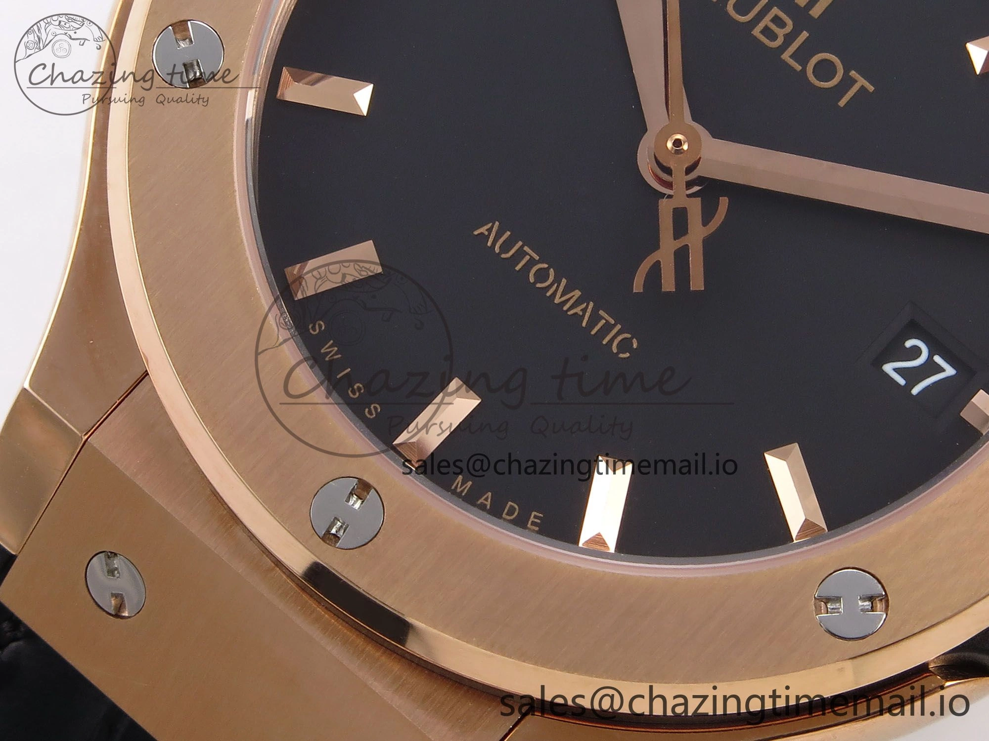 Classic Fusion 38mm RG JJF 1:1 Best Edition Black Dial on Black Gummy Leather Strap