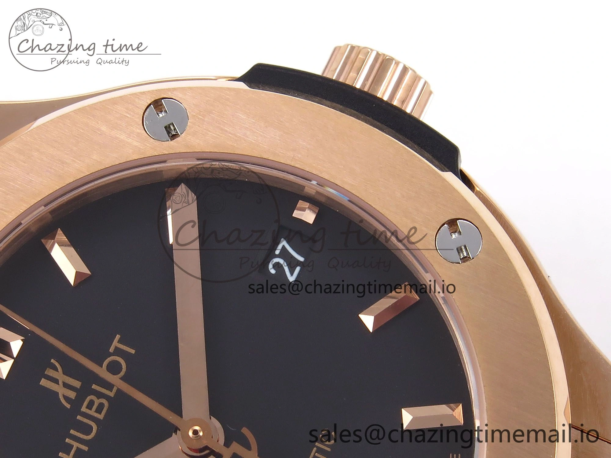 Classic Fusion 38mm RG JJF 1:1 Best Edition Black Dial on Black Gummy Leather Strap