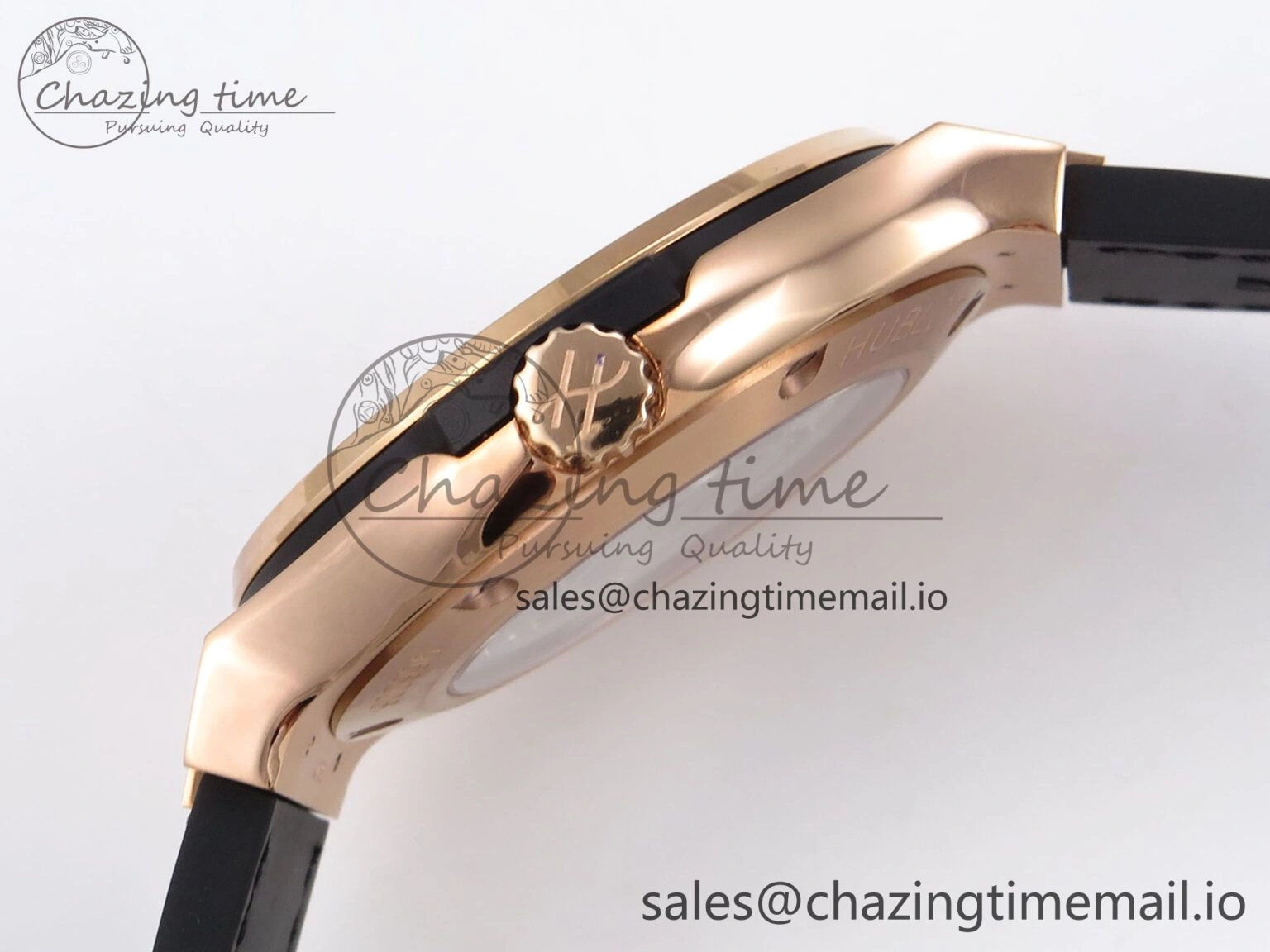 Classic Fusion 38mm RG JJF 1:1 Best Edition Black Dial on Black Gummy Leather Strap