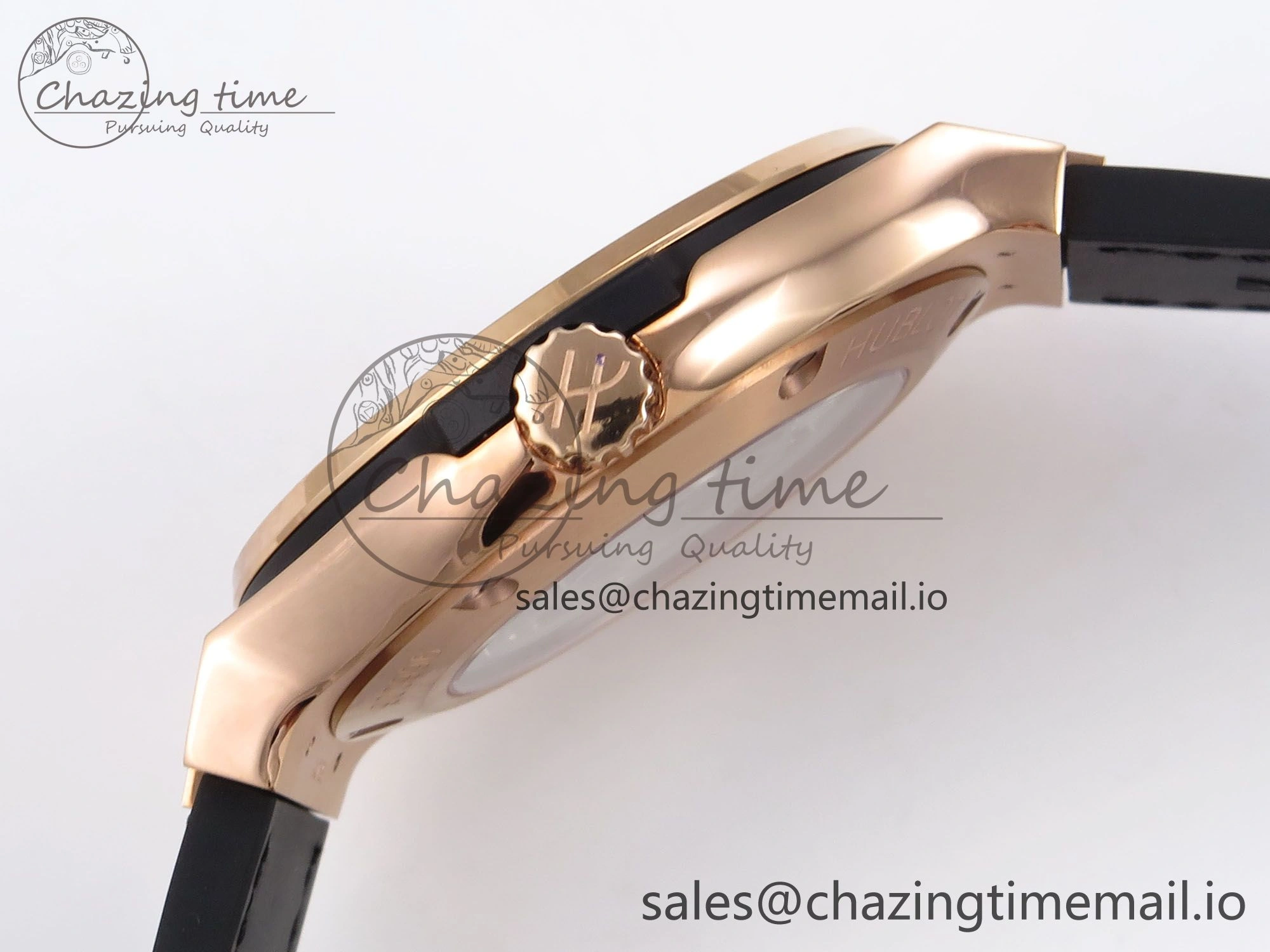 Classic Fusion 38mm RG JJF 1:1 Best Edition Black Dial on Black Gummy Leather Strap