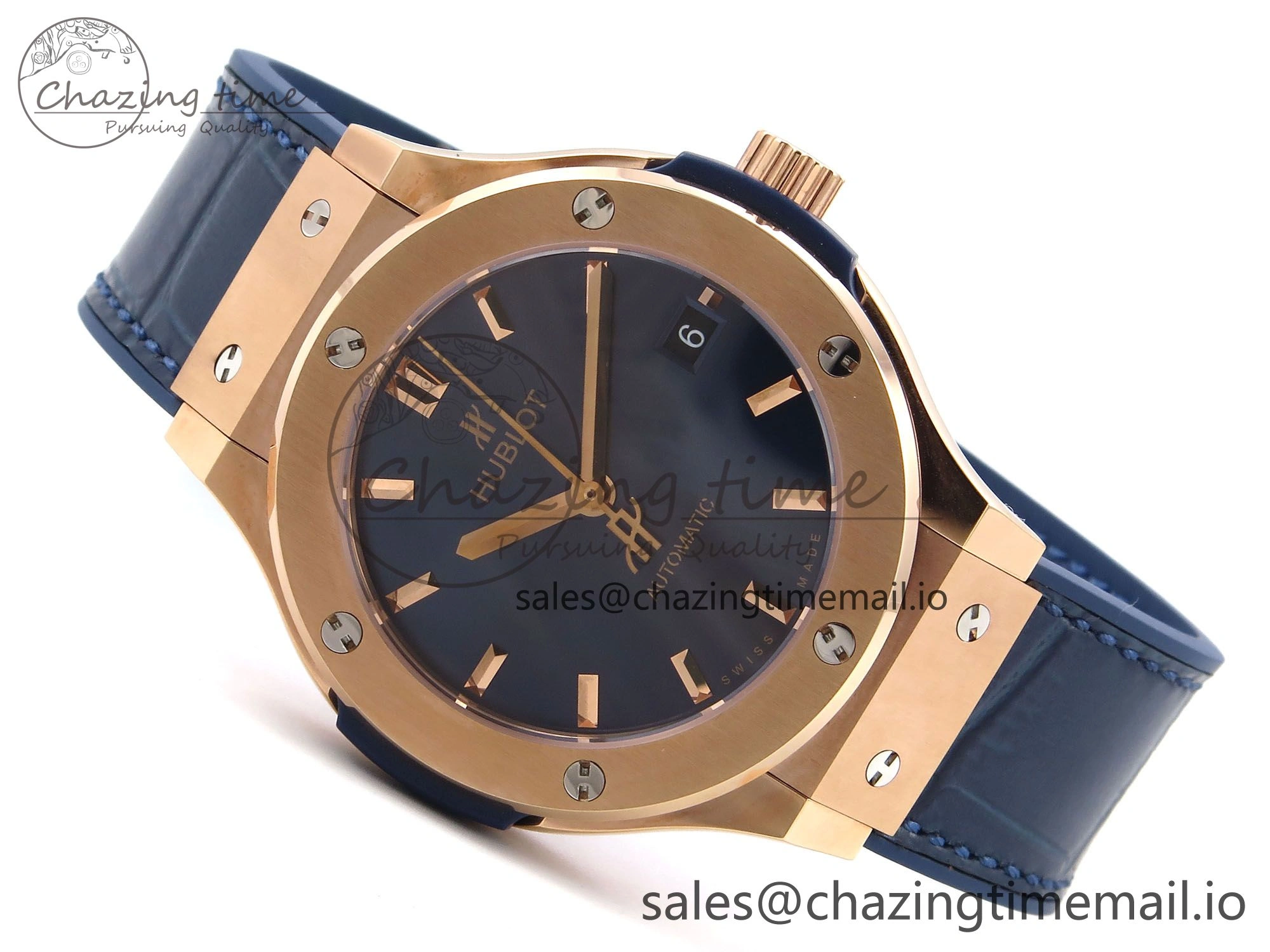 Classic Fusion 38mm RG JJF 1:1 Best Edition Blue Dial on Blue Gummy Leather Strap