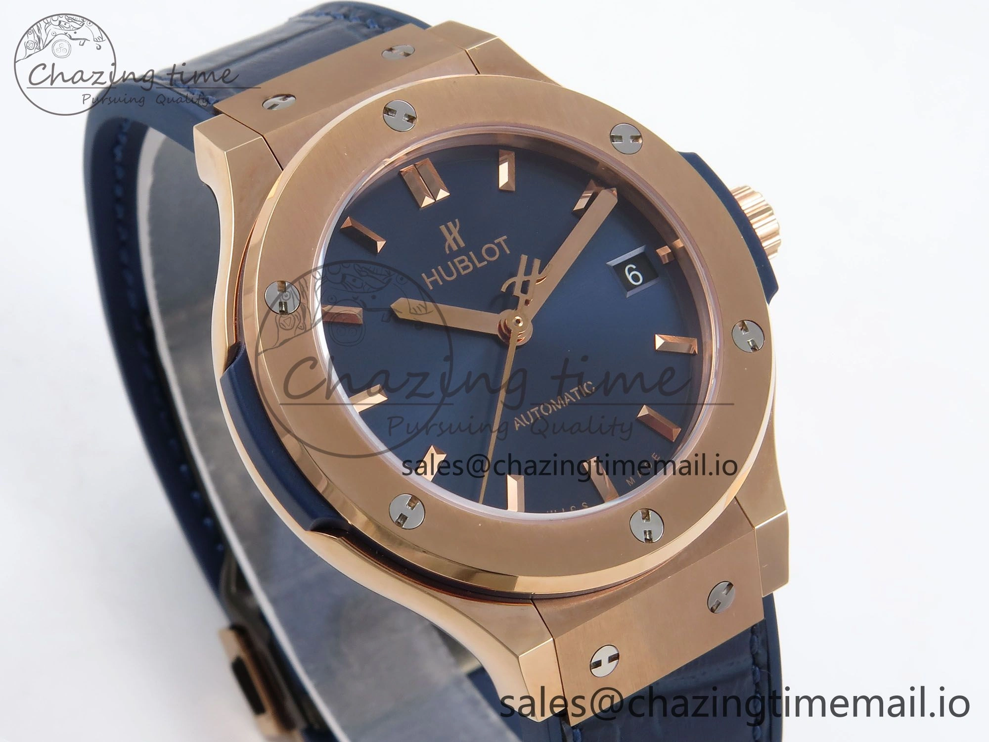 Classic Fusion 38mm RG JJF 1:1 Best Edition Blue Dial on Blue Gummy Leather Strap