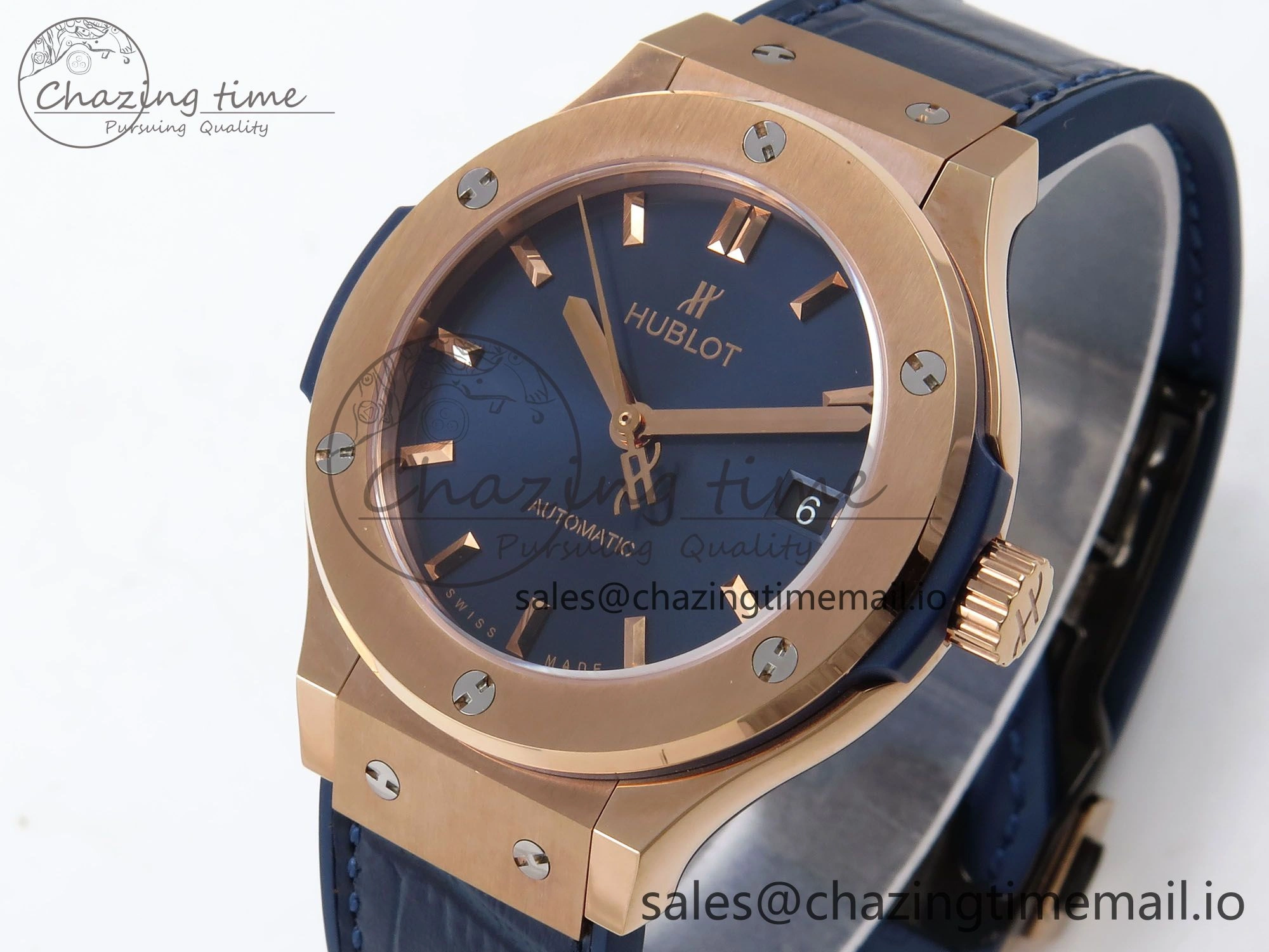 Classic Fusion 38mm RG JJF 1:1 Best Edition Blue Dial on Blue Gummy Leather Strap