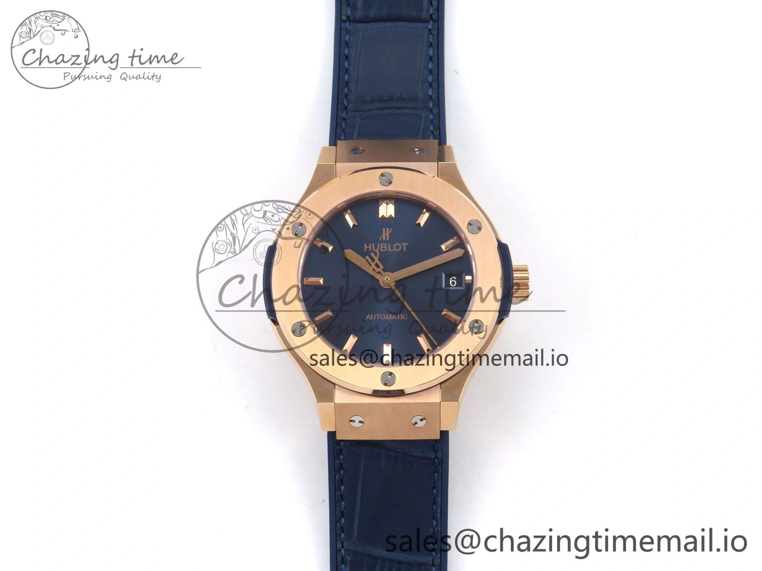 Classic Fusion 38mm RG JJF 1:1 Best Edition Blue Dial on Blue Gummy Leather Strap