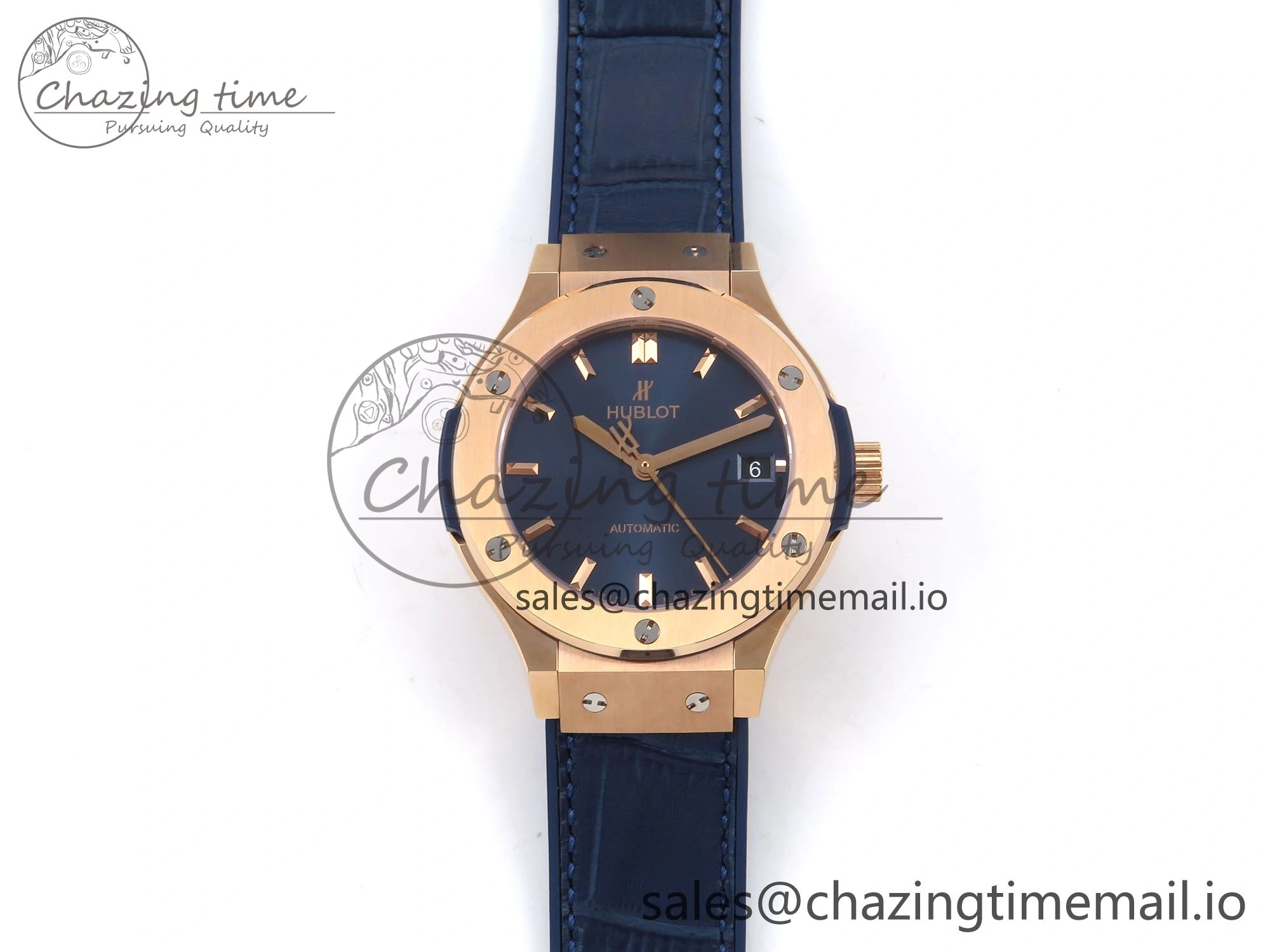 Classic Fusion 38mm RG JJF 1:1 Best Edition Blue Dial on Blue Gummy Leather Strap