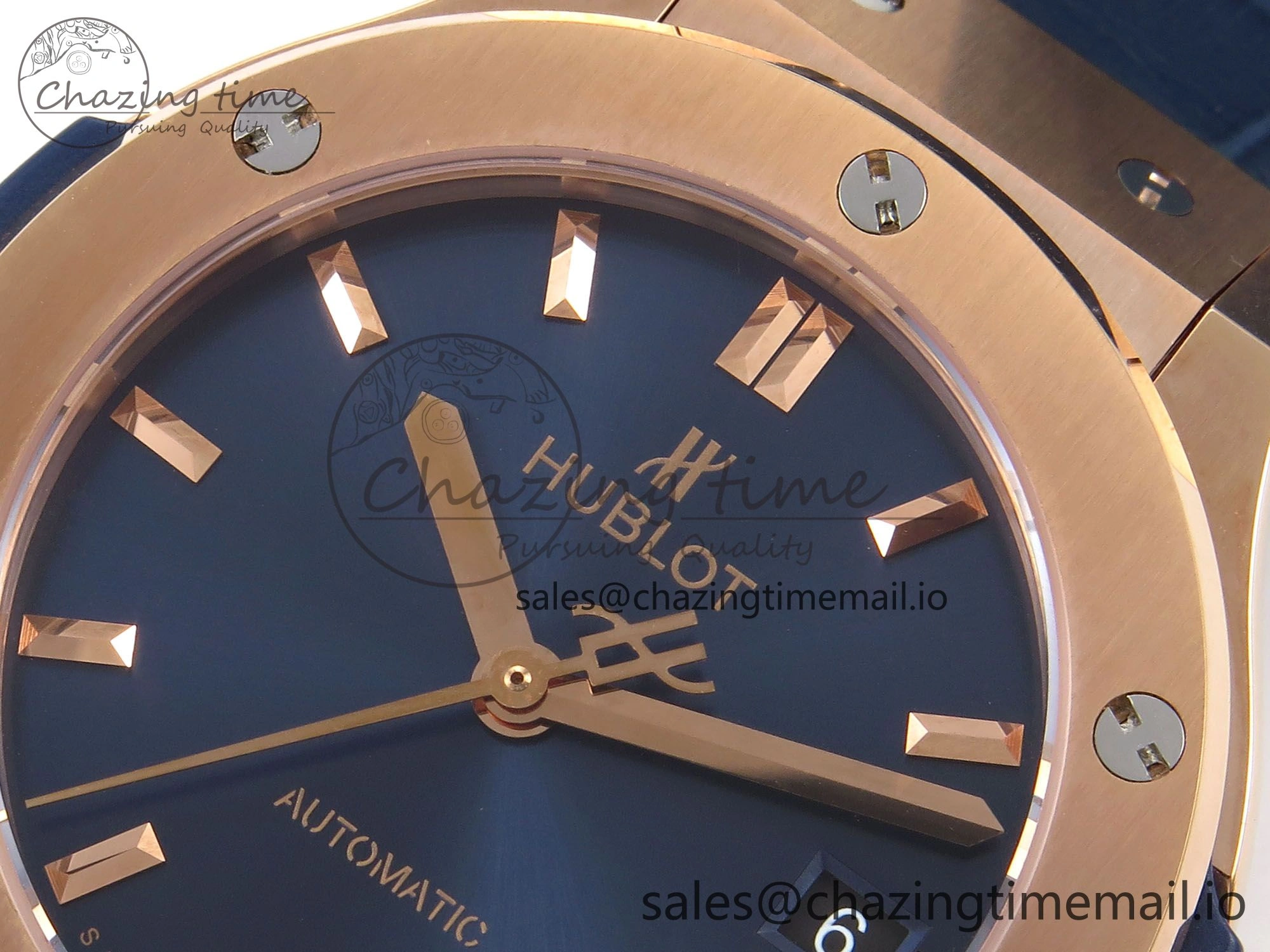 Classic Fusion 38mm RG JJF 1:1 Best Edition Blue Dial on Blue Gummy Leather Strap