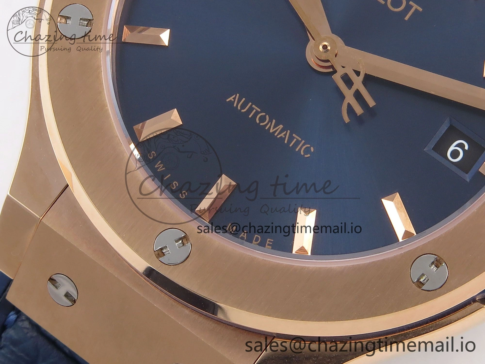 Classic Fusion 38mm RG JJF 1:1 Best Edition Blue Dial on Blue Gummy Leather Strap