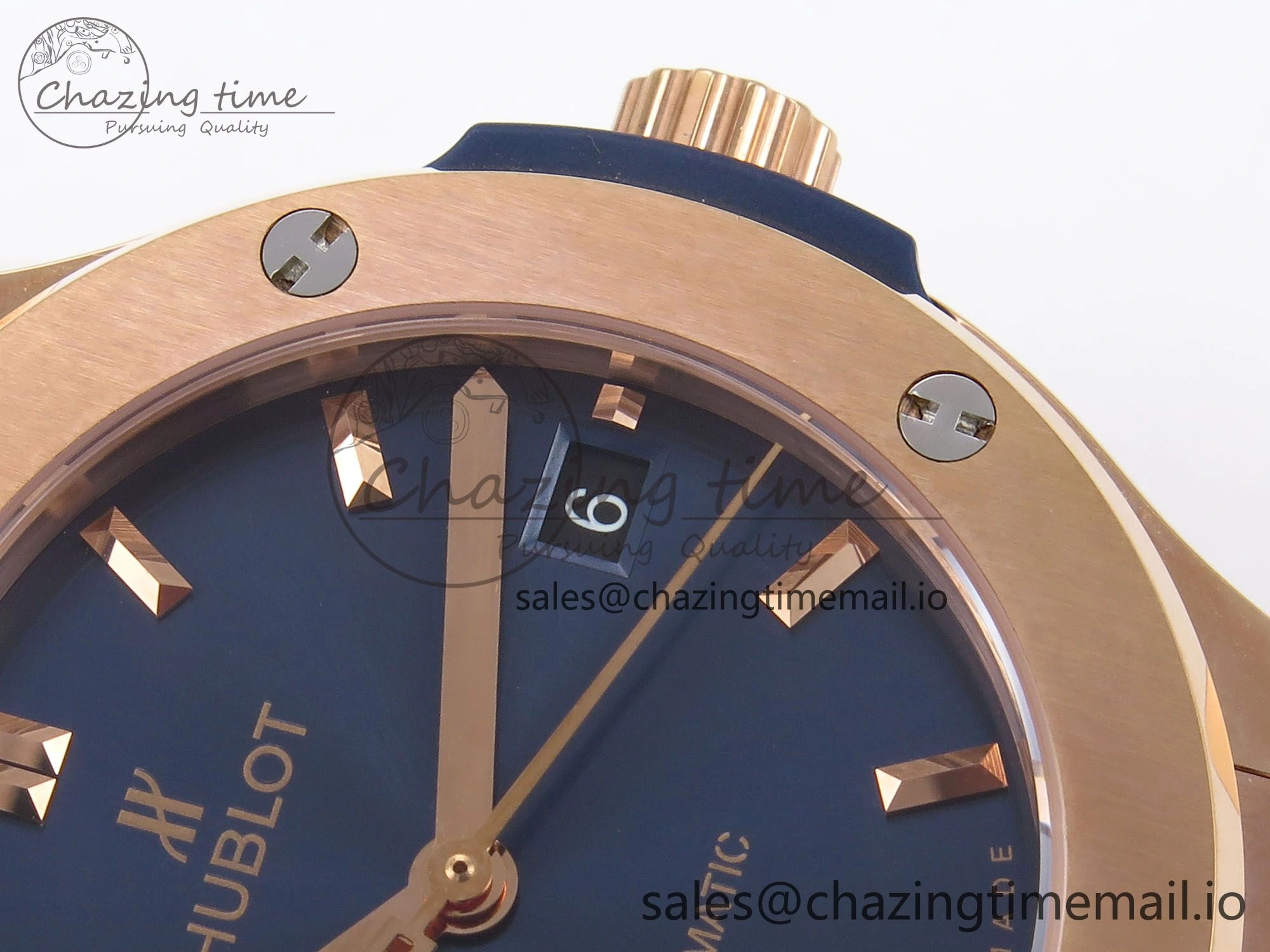 Classic Fusion 38mm RG JJF 1:1 Best Edition Blue Dial on Blue Gummy Leather Strap