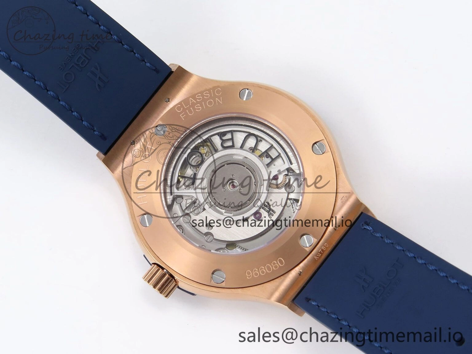 Classic Fusion 38mm RG JJF 1:1 Best Edition Blue Dial on Blue Gummy Leather Strap