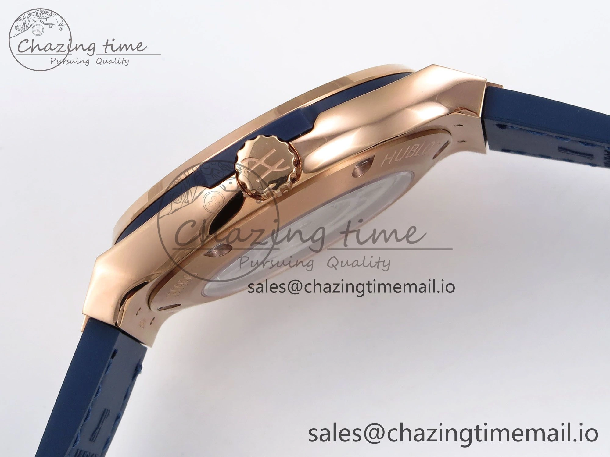 Classic Fusion 38mm RG JJF 1:1 Best Edition Blue Dial on Blue Gummy Leather Strap