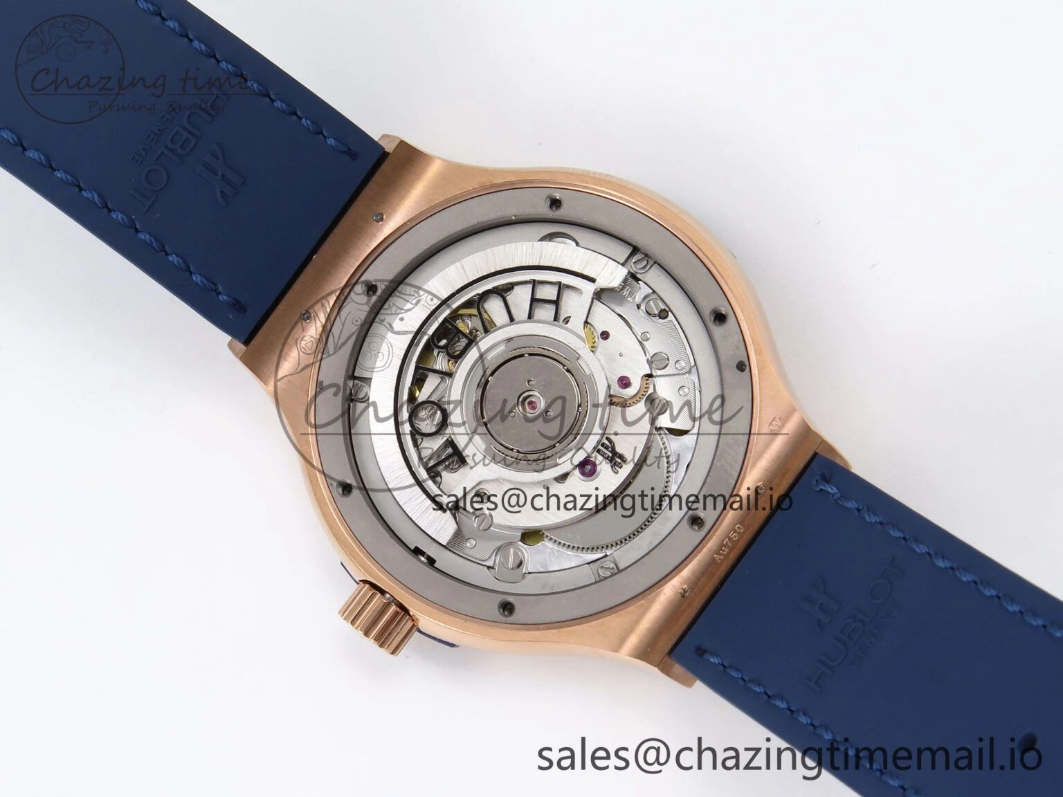 Classic Fusion 38mm RG JJF 1:1 Best Edition Blue Dial on Blue Gummy Leather Strap