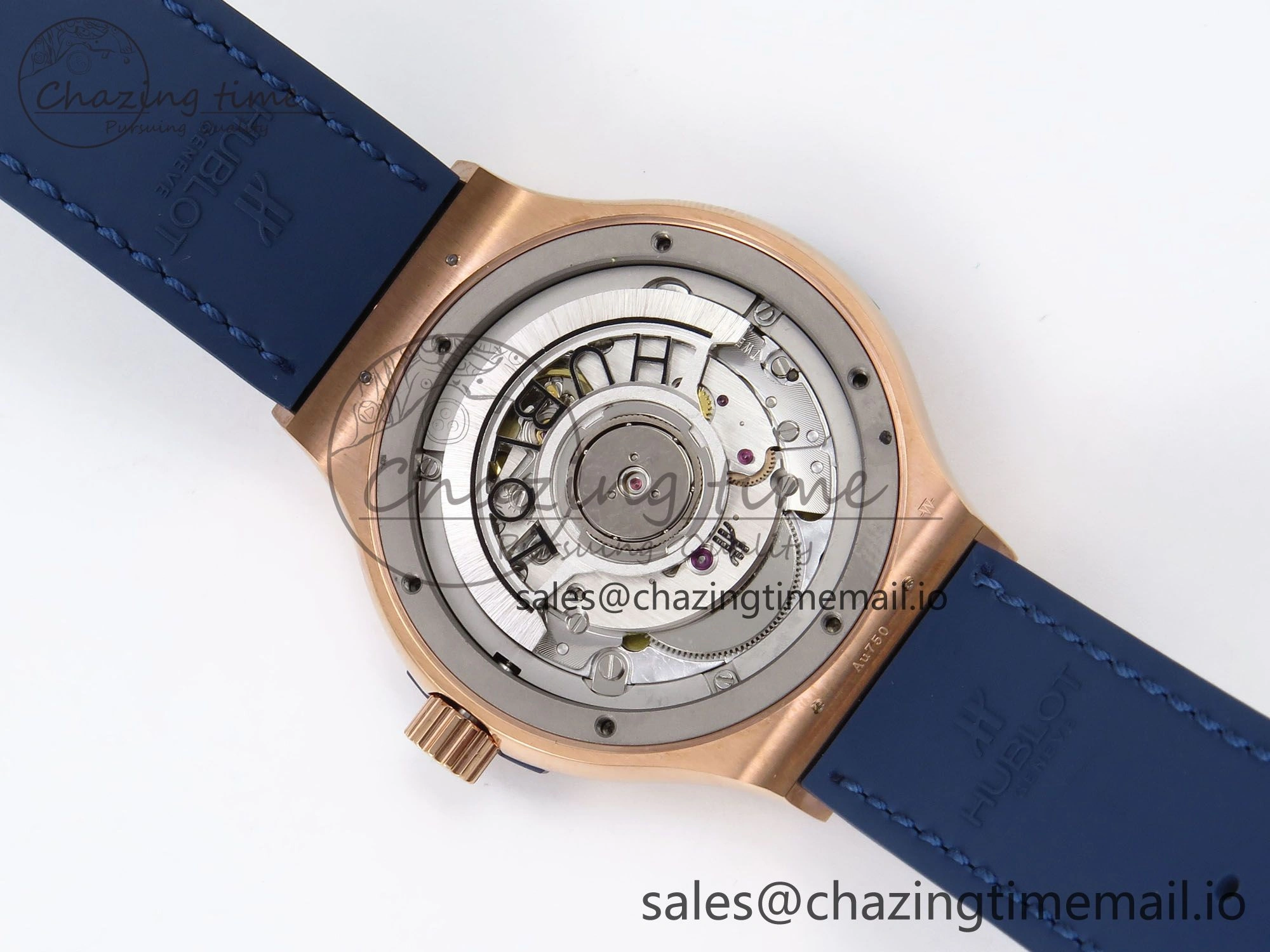 Classic Fusion 38mm RG JJF 1:1 Best Edition Blue Dial on Blue Gummy Leather Strap