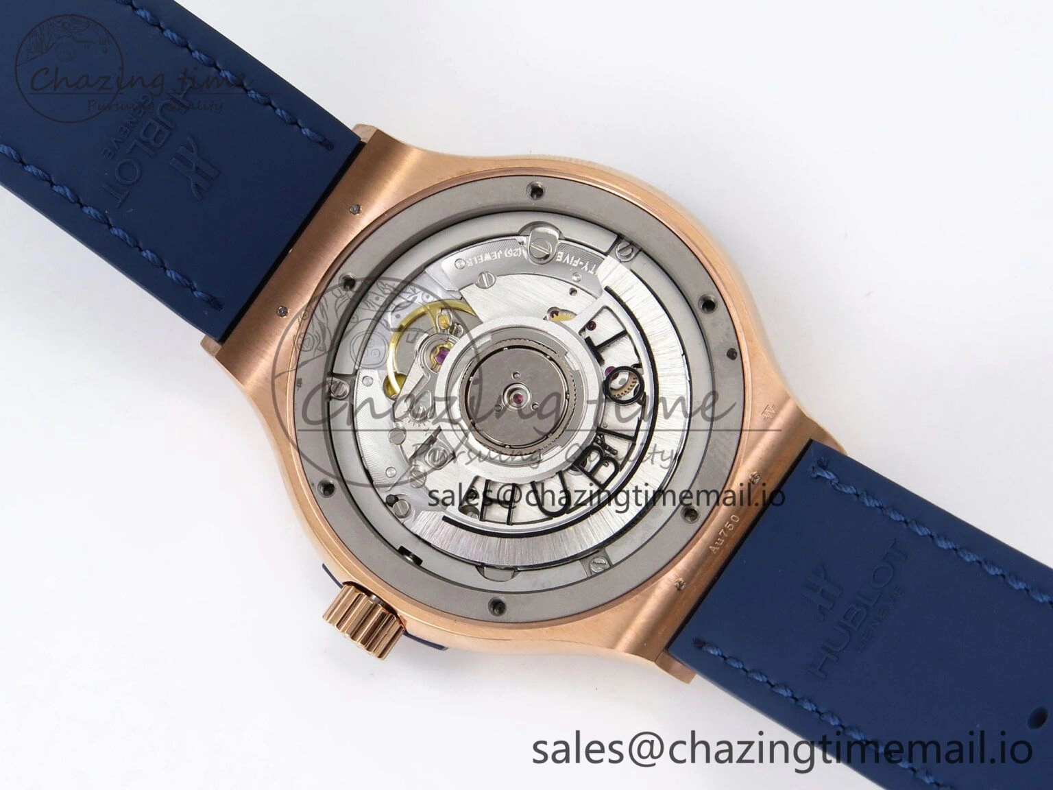 Classic Fusion 38mm RG JJF 1:1 Best Edition Blue Dial on Blue Gummy Leather Strap