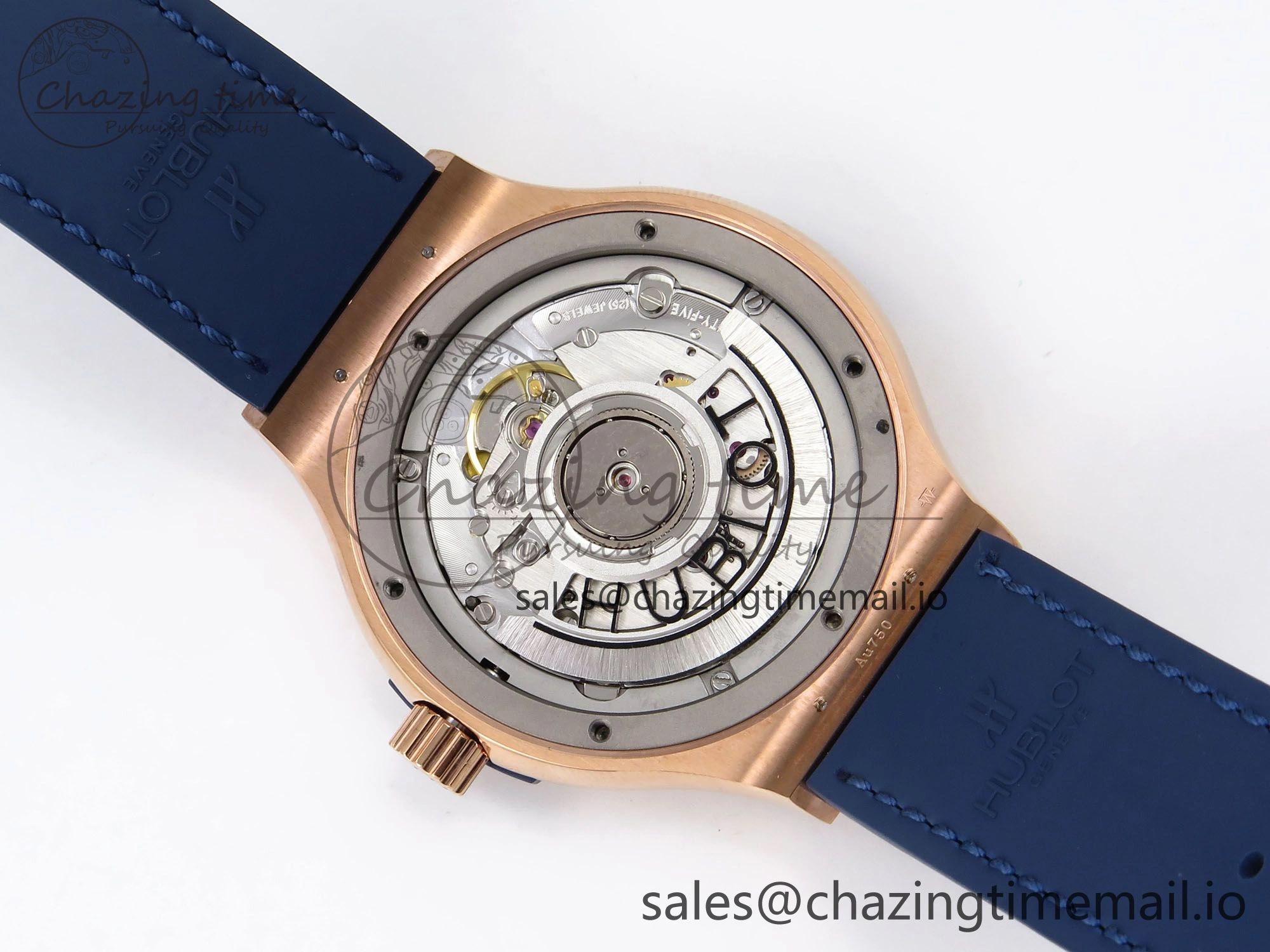 Classic Fusion 38mm RG JJF 1:1 Best Edition Blue Dial on Blue Gummy Leather Strap