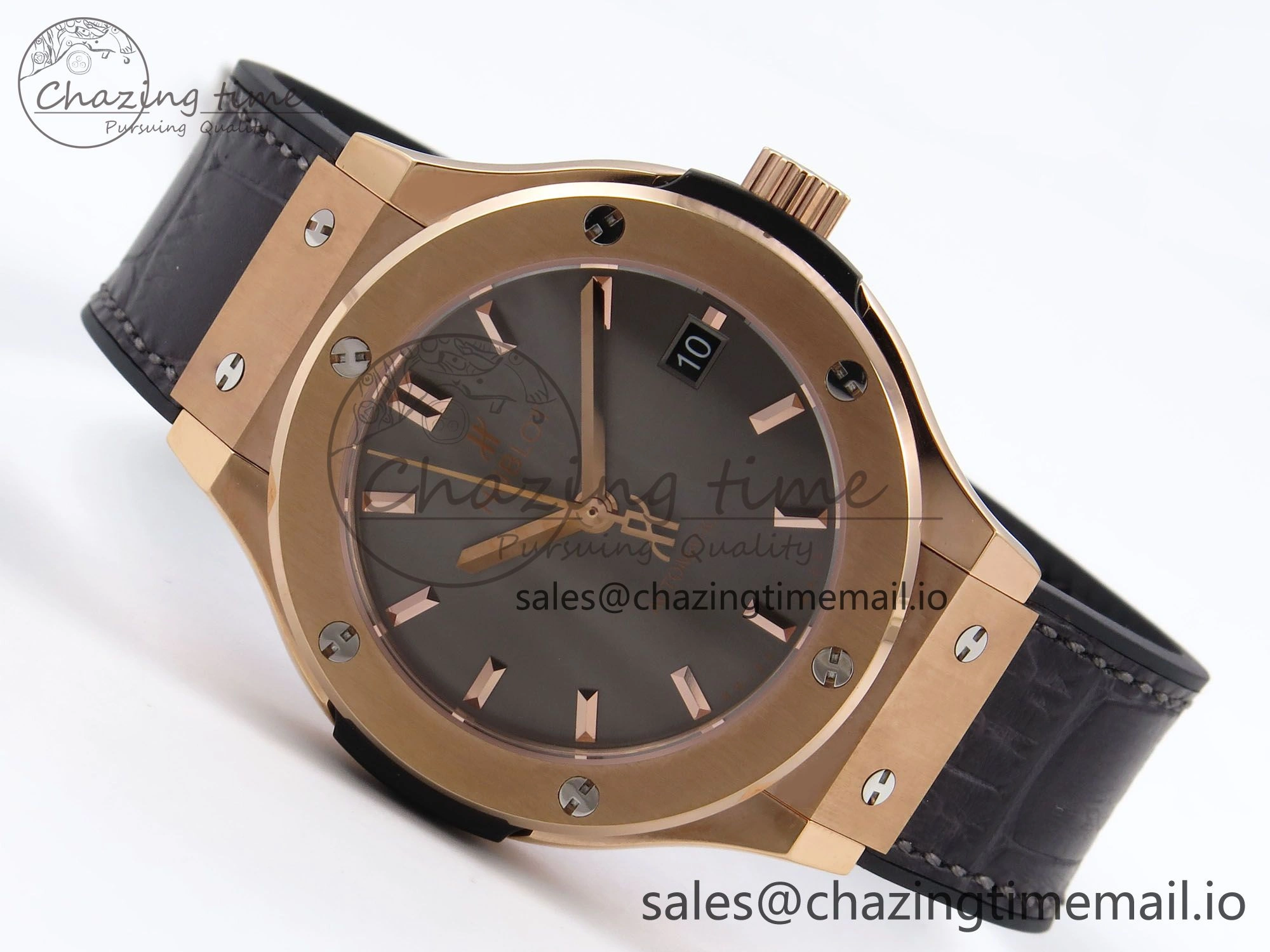 Classic Fusion 38mm RG JJF 1:1 Best Edition Gray Dial on Black Gummy Leather Strap