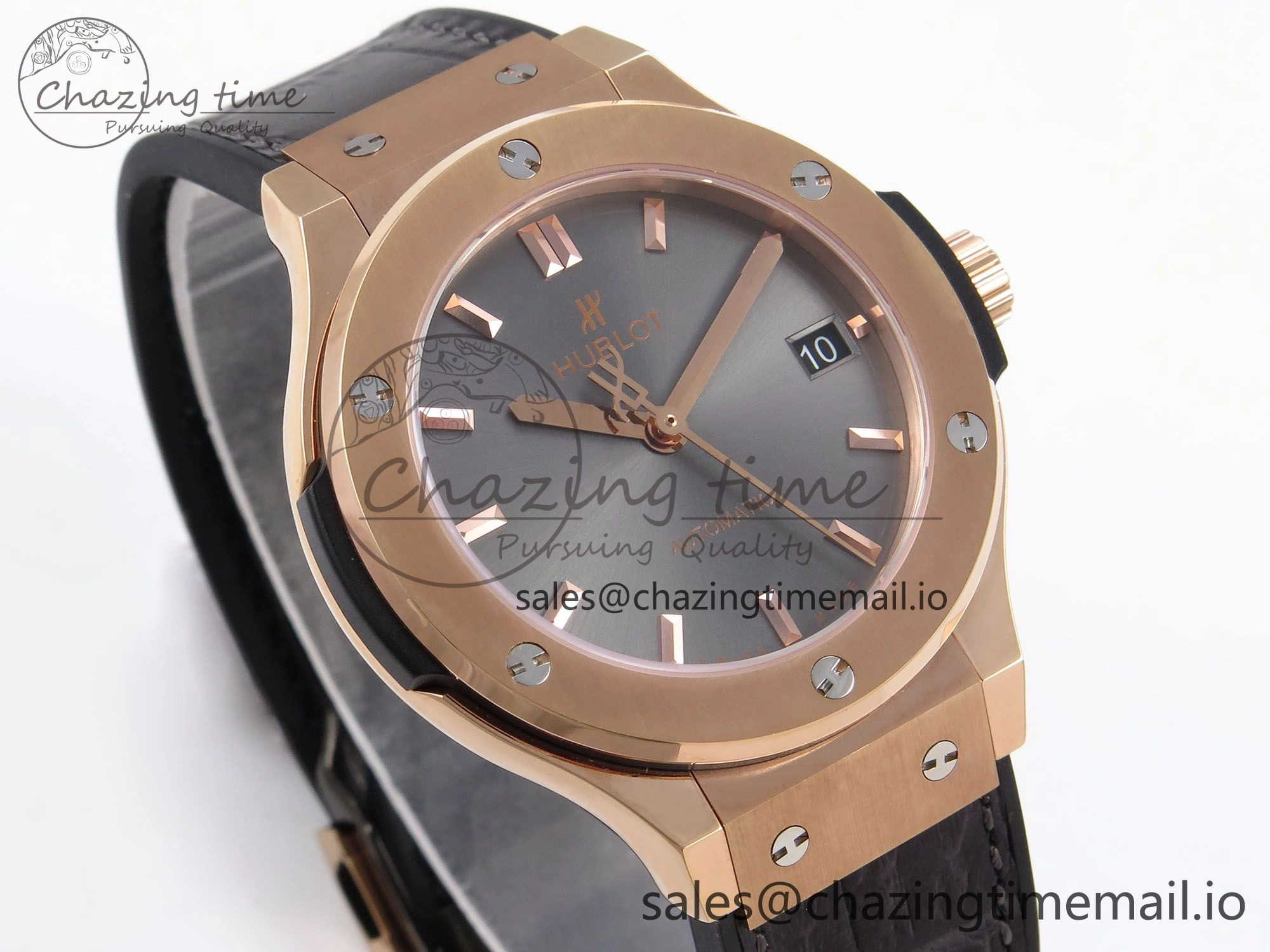 Classic Fusion 38mm RG JJF 1:1 Best Edition Gray Dial on Black Gummy Leather Strap