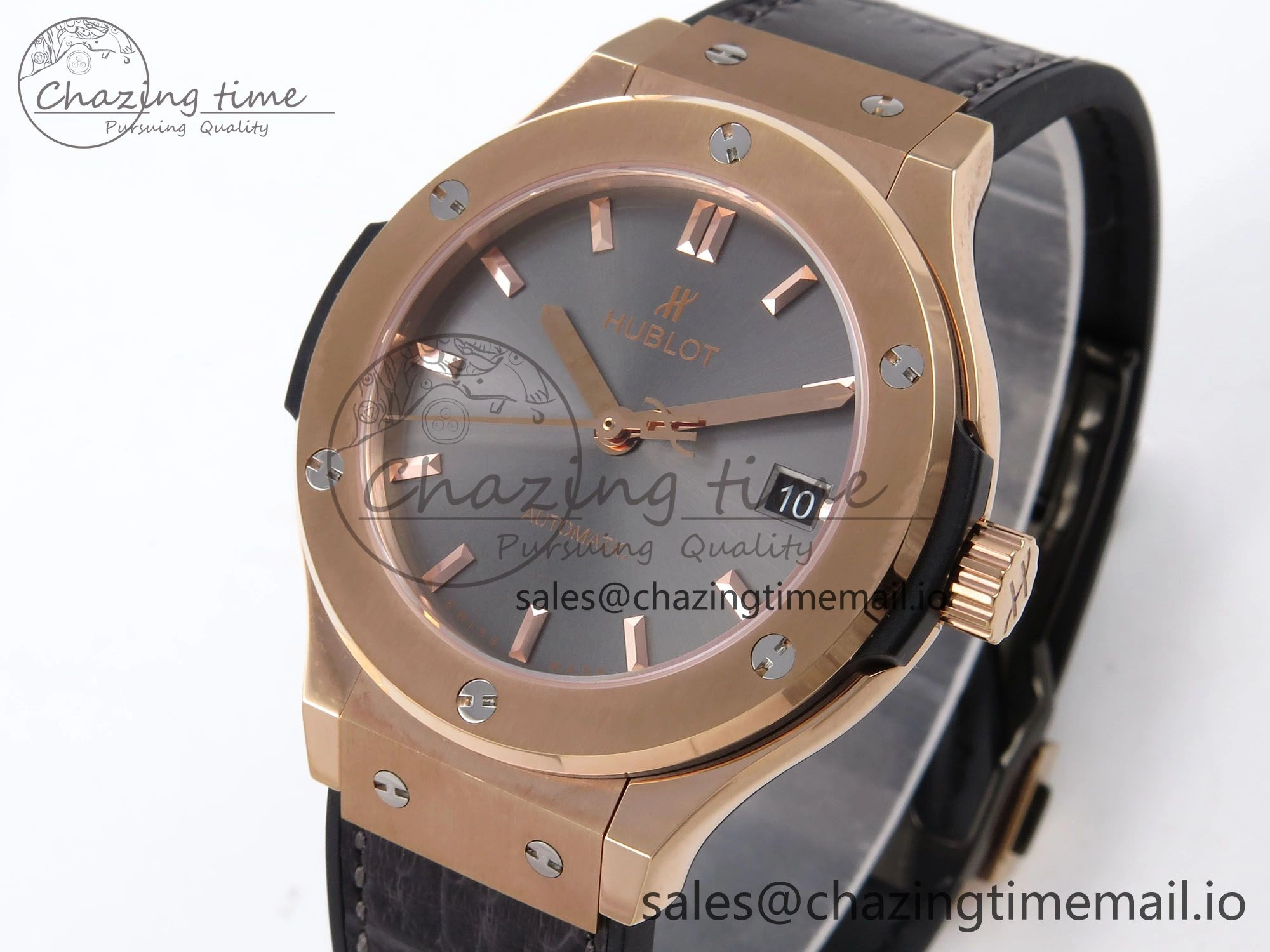 Classic Fusion 38mm RG JJF 1:1 Best Edition Gray Dial on Black Gummy Leather Strap