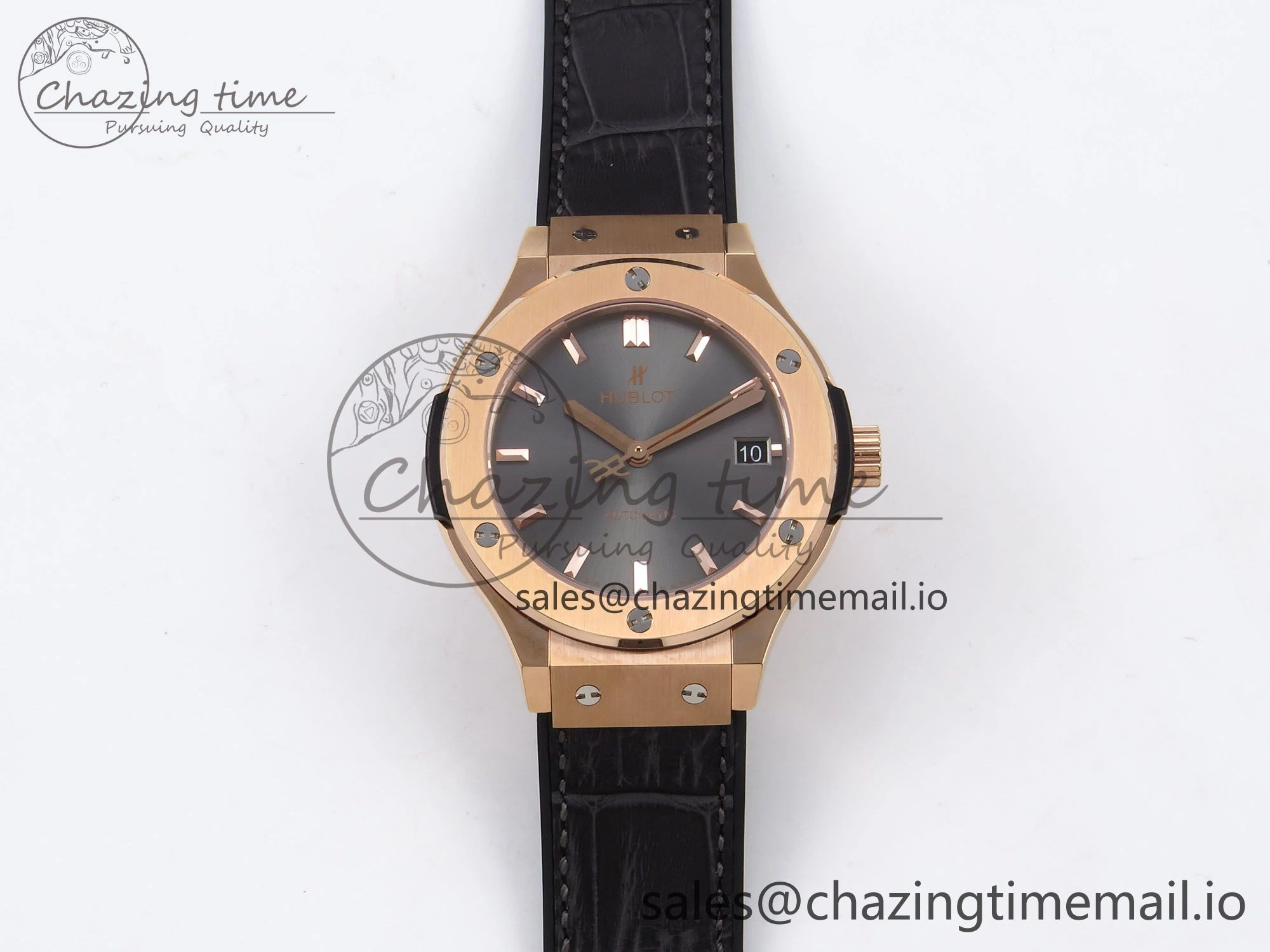 Classic Fusion 38mm RG JJF 1:1 Best Edition Gray Dial on Black Gummy Leather Strap