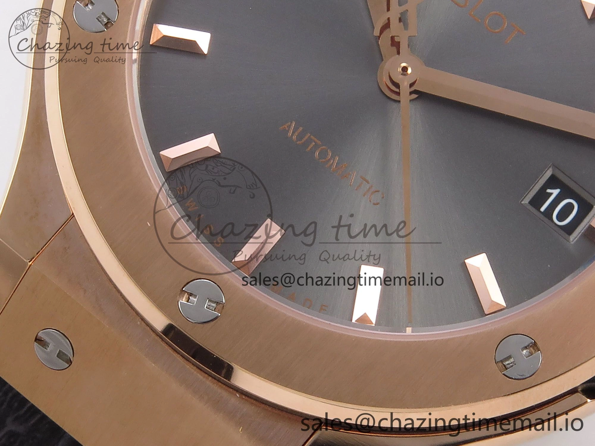 Classic Fusion 38mm RG JJF 1:1 Best Edition Gray Dial on Black Gummy Leather Strap