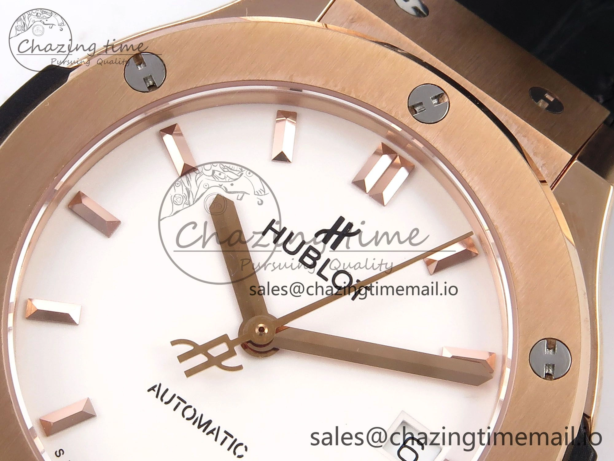 Classic Fusion 38mm RG JJF 1:1 Best Edition White Dial on Black Gummy Leather Strap