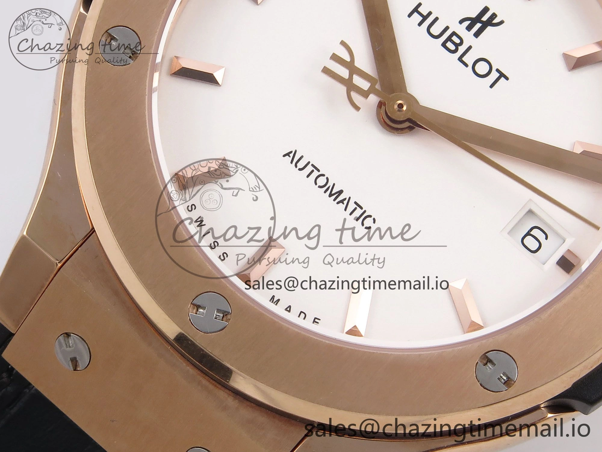 Classic Fusion 38mm RG JJF 1:1 Best Edition White Dial on Black Gummy Leather Strap