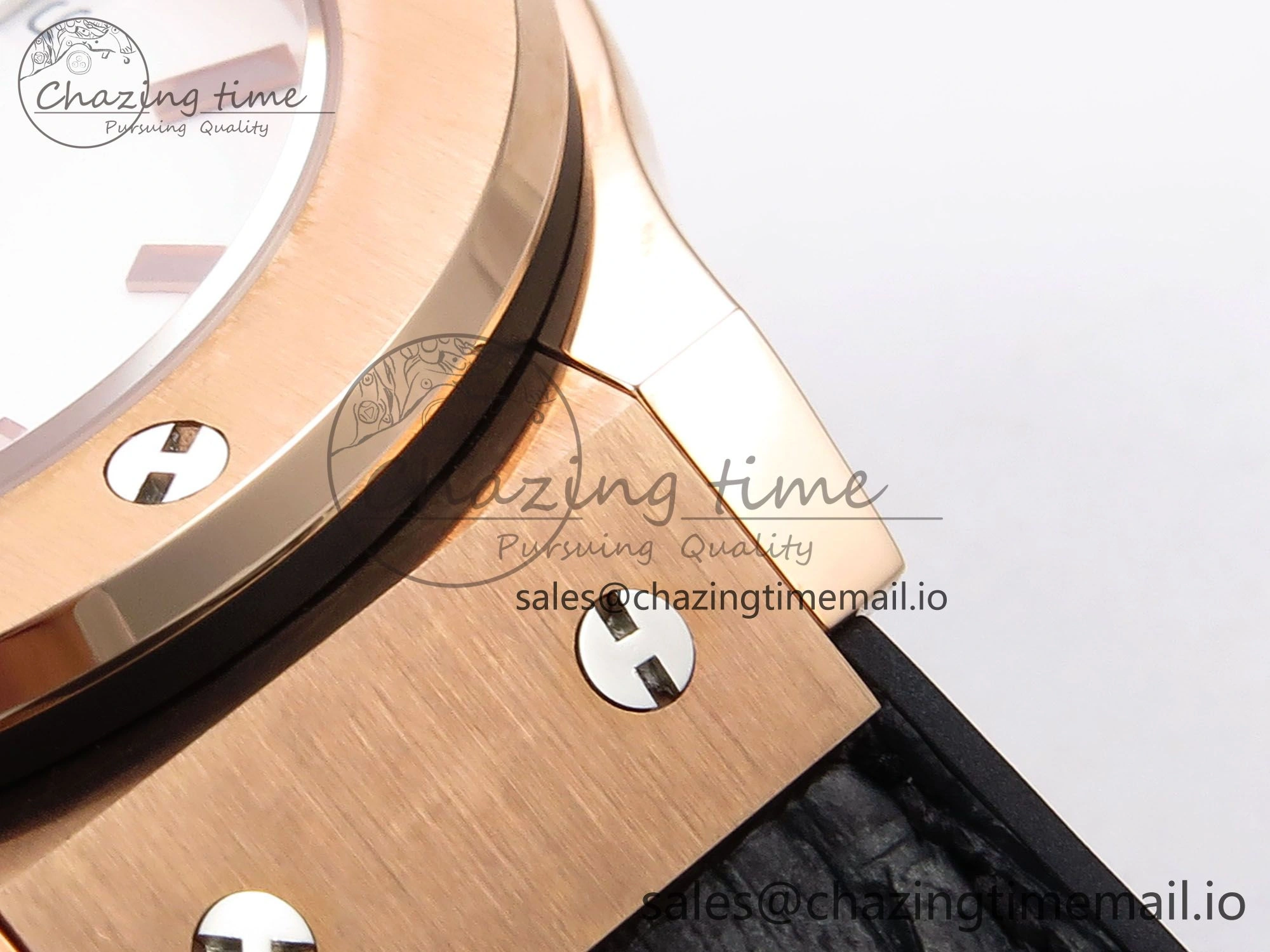 Classic Fusion 38mm RG JJF 1:1 Best Edition White Dial on Black Gummy Leather Strap