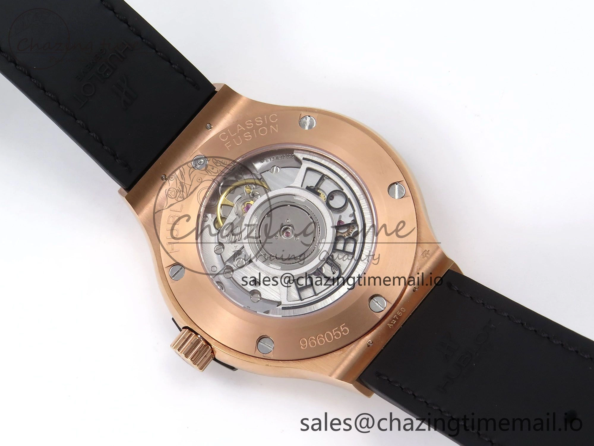 Classic Fusion 38mm RG JJF 1:1 Best Edition White Dial on Black Gummy Leather Strap