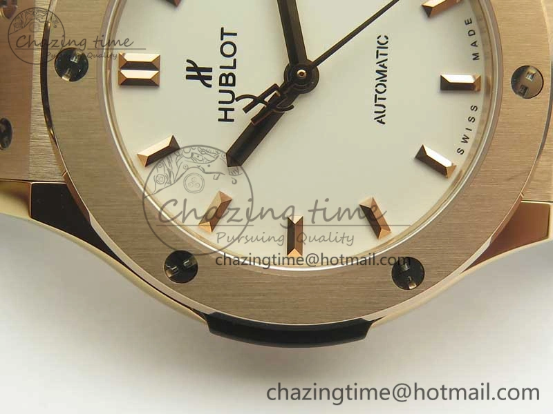 Classic Fusion 38mm RG JJF 1:1 Best Edition White Dial on Black Gummy Strap A2892 V2