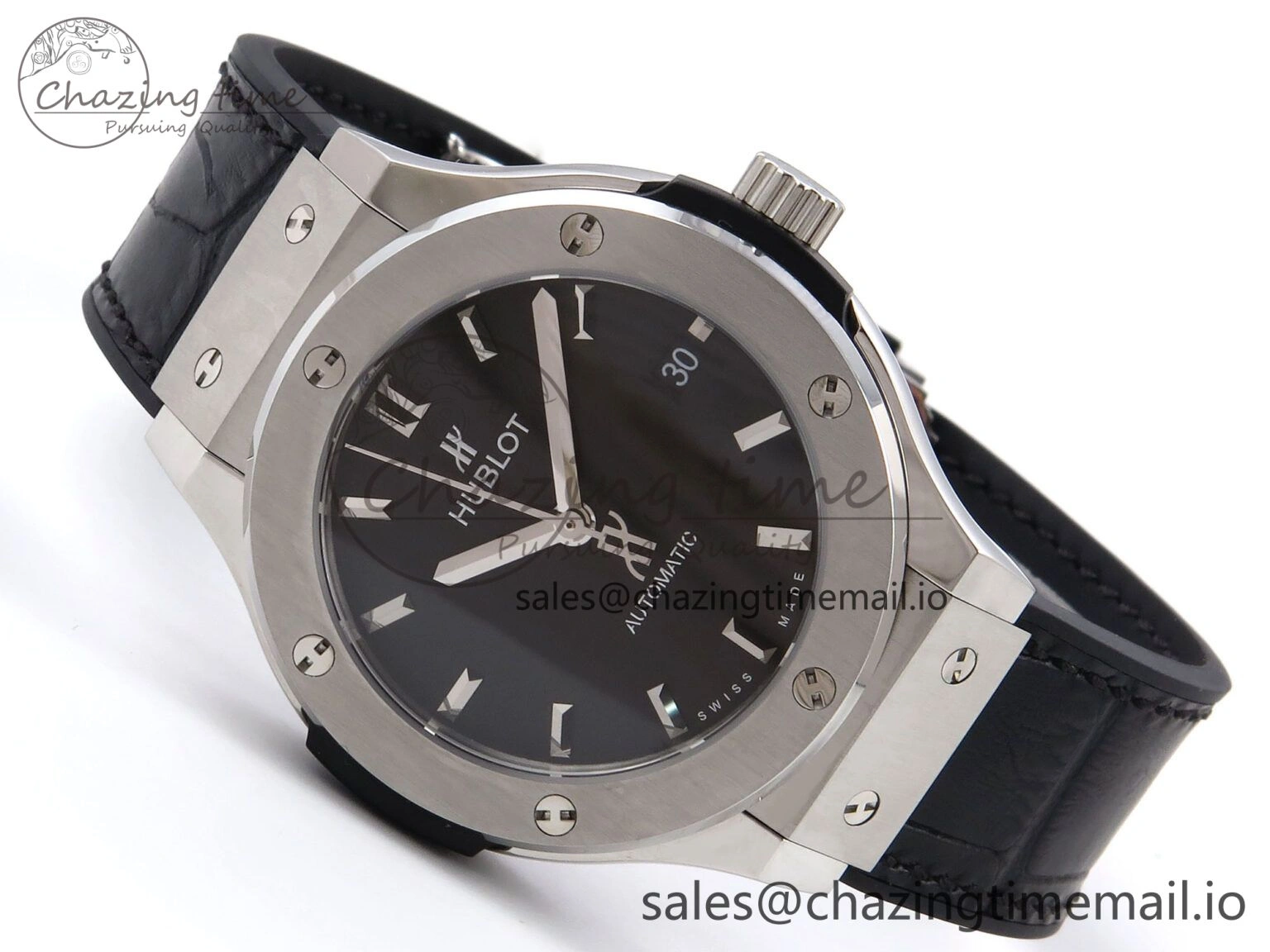 Classic Fusion 38mm SS JJF 1:1 Best Edition Black Dial on Black Gummy Leather Strap
