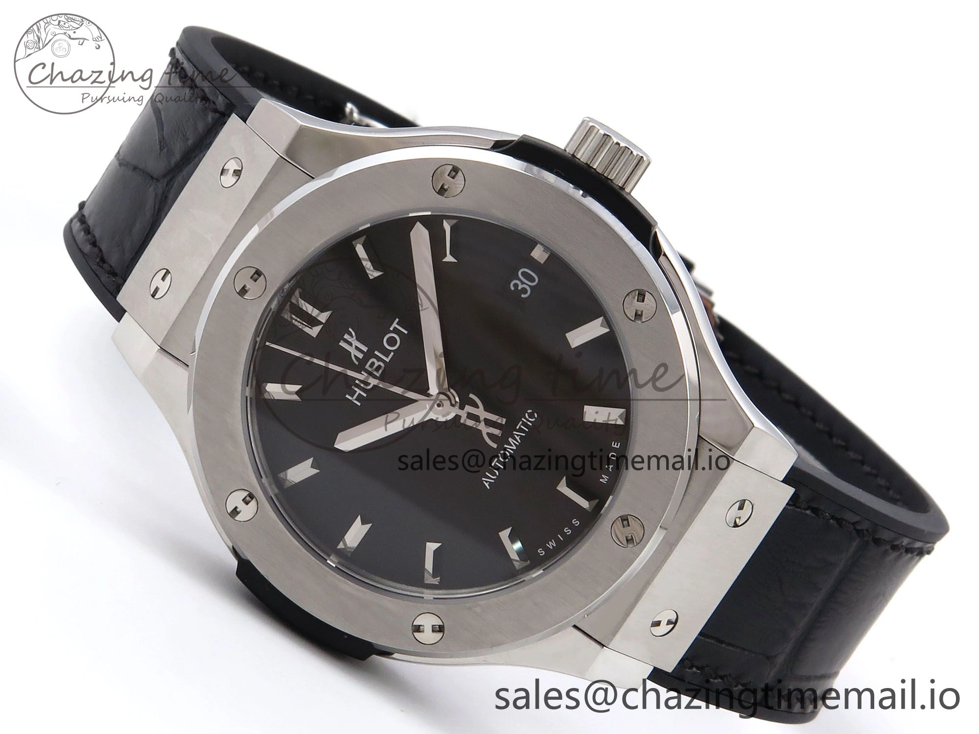 Classic Fusion 38mm SS JJF 1:1 Best Edition Black Dial on Black Gummy Leather Strap