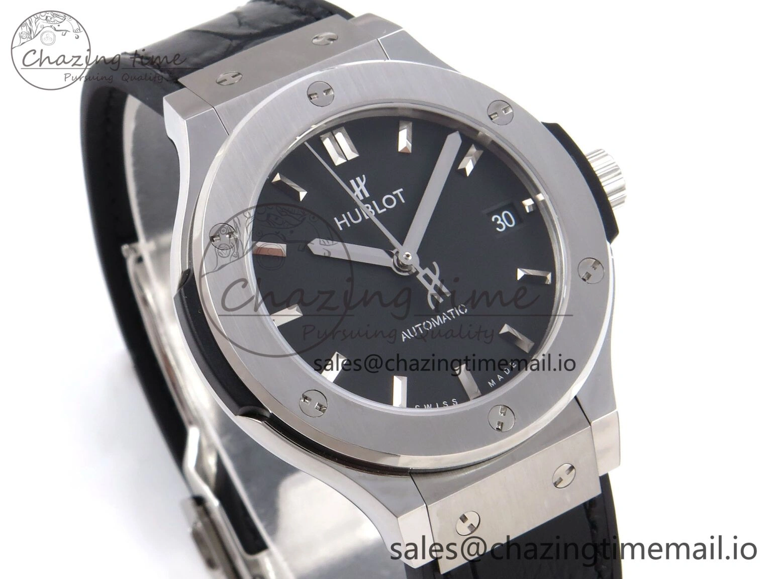 Classic Fusion 38mm SS JJF 1:1 Best Edition Black Dial on Black Gummy Leather Strap