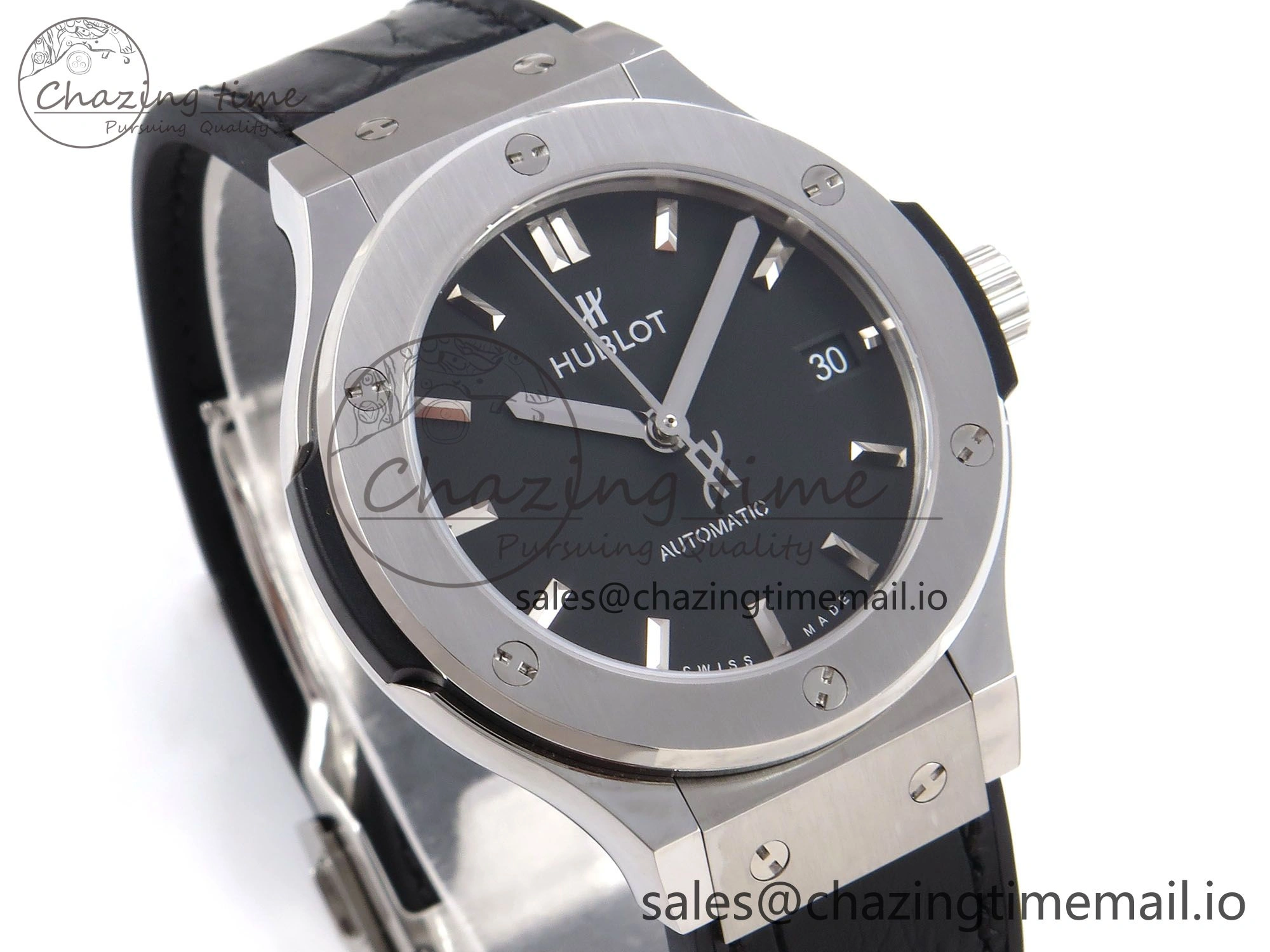 Classic Fusion 38mm SS JJF 1:1 Best Edition Black Dial on Black Gummy Leather Strap