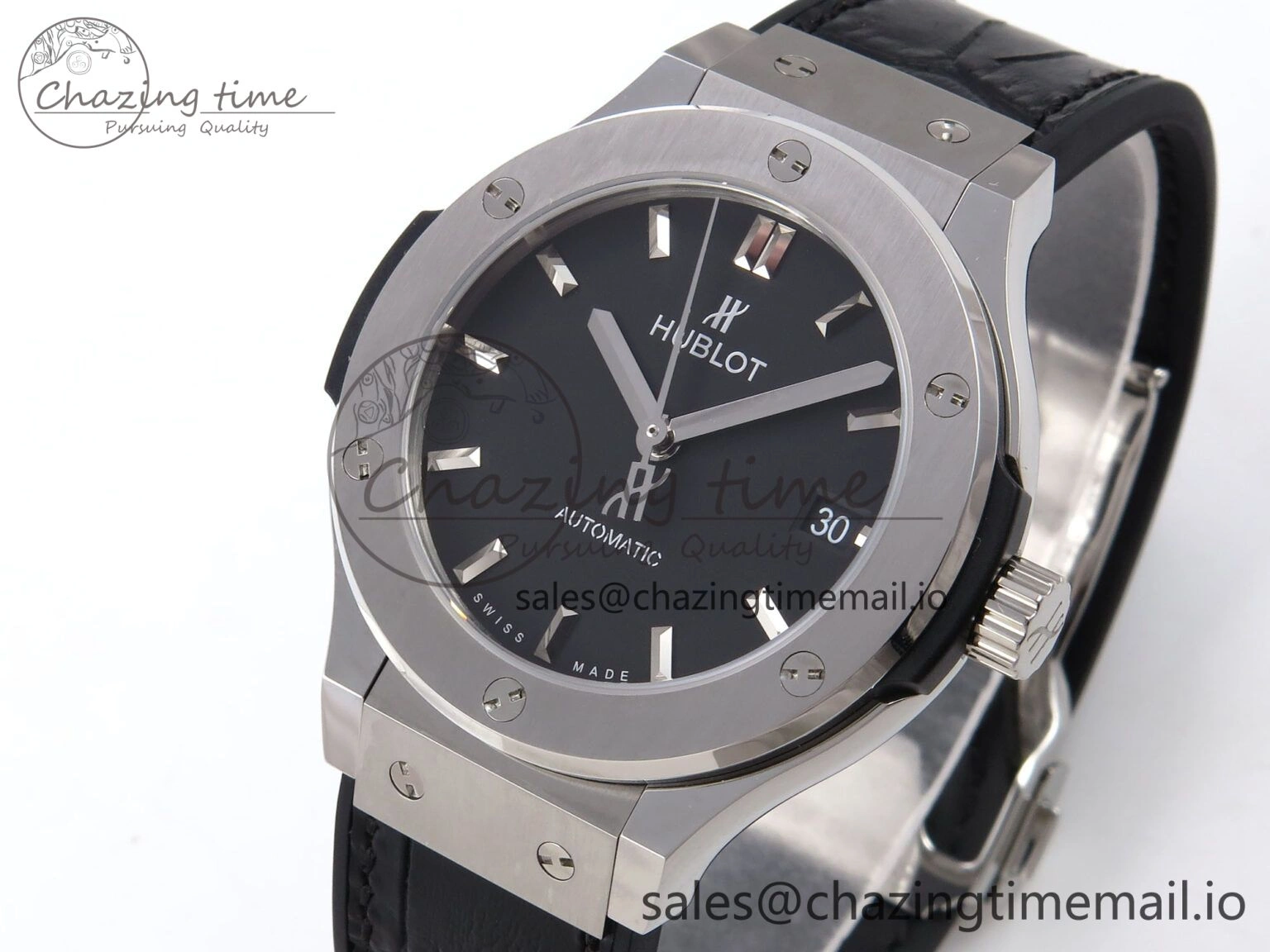 Classic Fusion 38mm SS JJF 1:1 Best Edition Black Dial on Black Gummy Leather Strap
