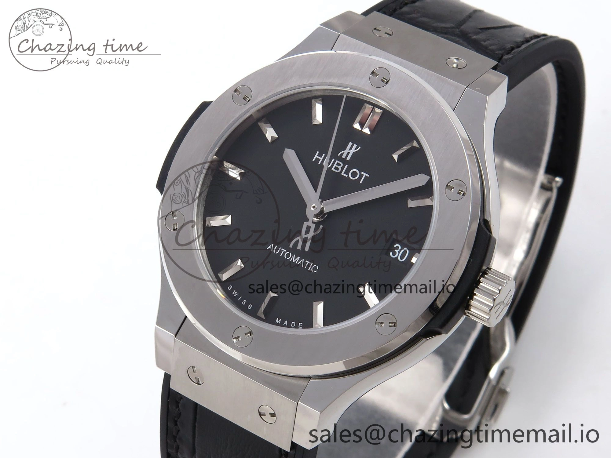 Classic Fusion 38mm SS JJF 1:1 Best Edition Black Dial on Black Gummy Leather Strap