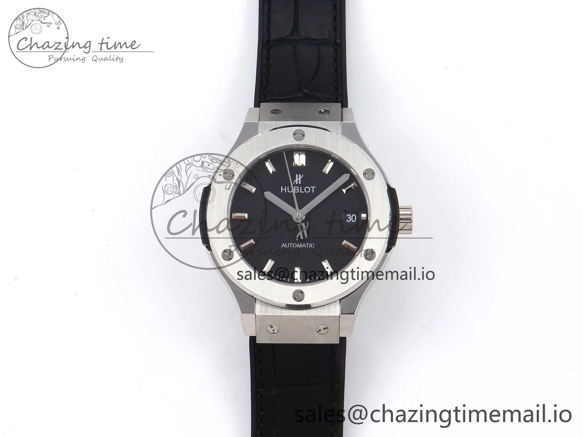 Classic Fusion 38mm SS JJF 1:1 Best Edition Black Dial on Black Gummy Leather Strap