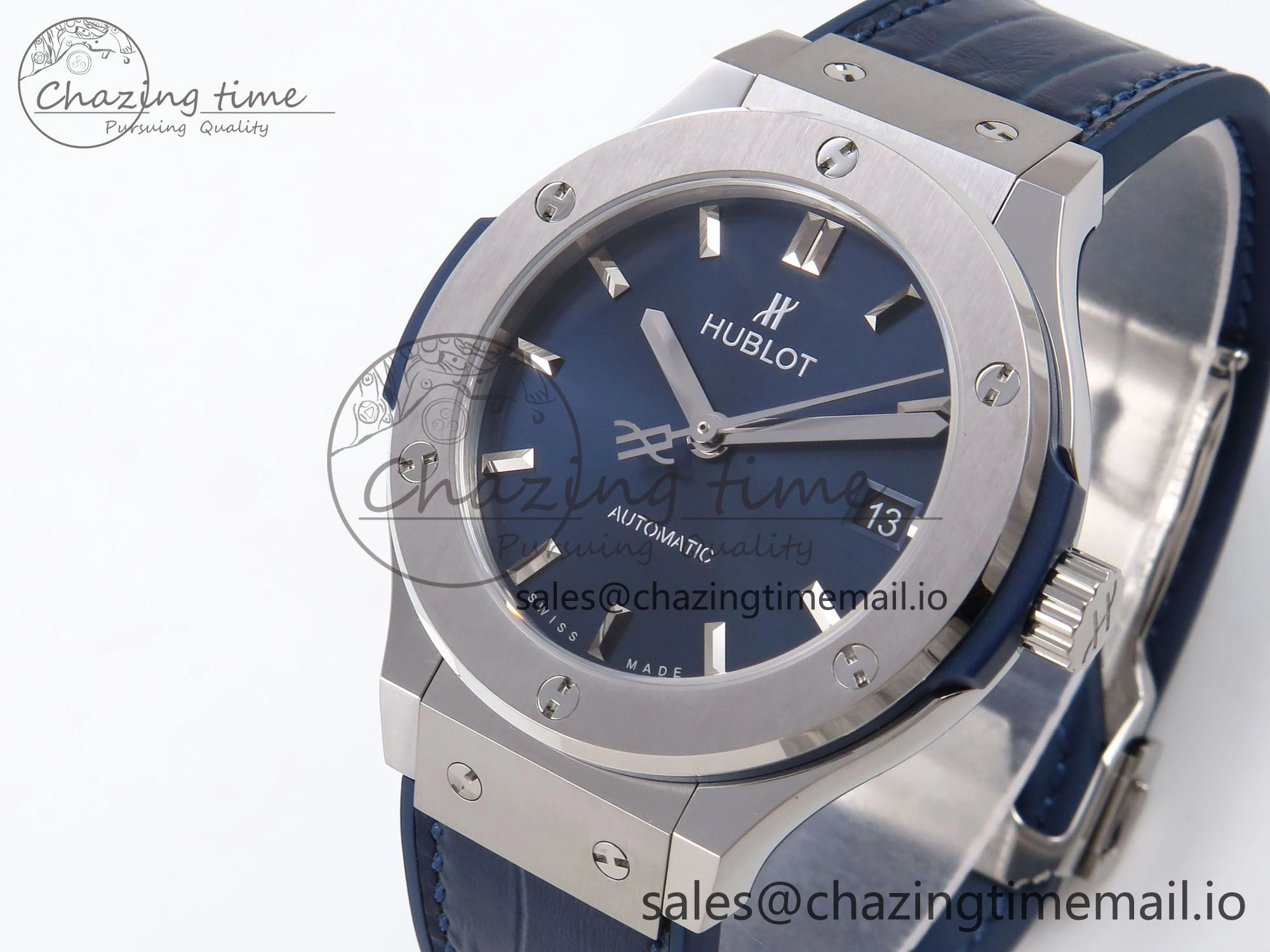 Classic Fusion 38mm SS JJF 1:1 Best Edition Blue Dial on Blue Gummy Leather Strap