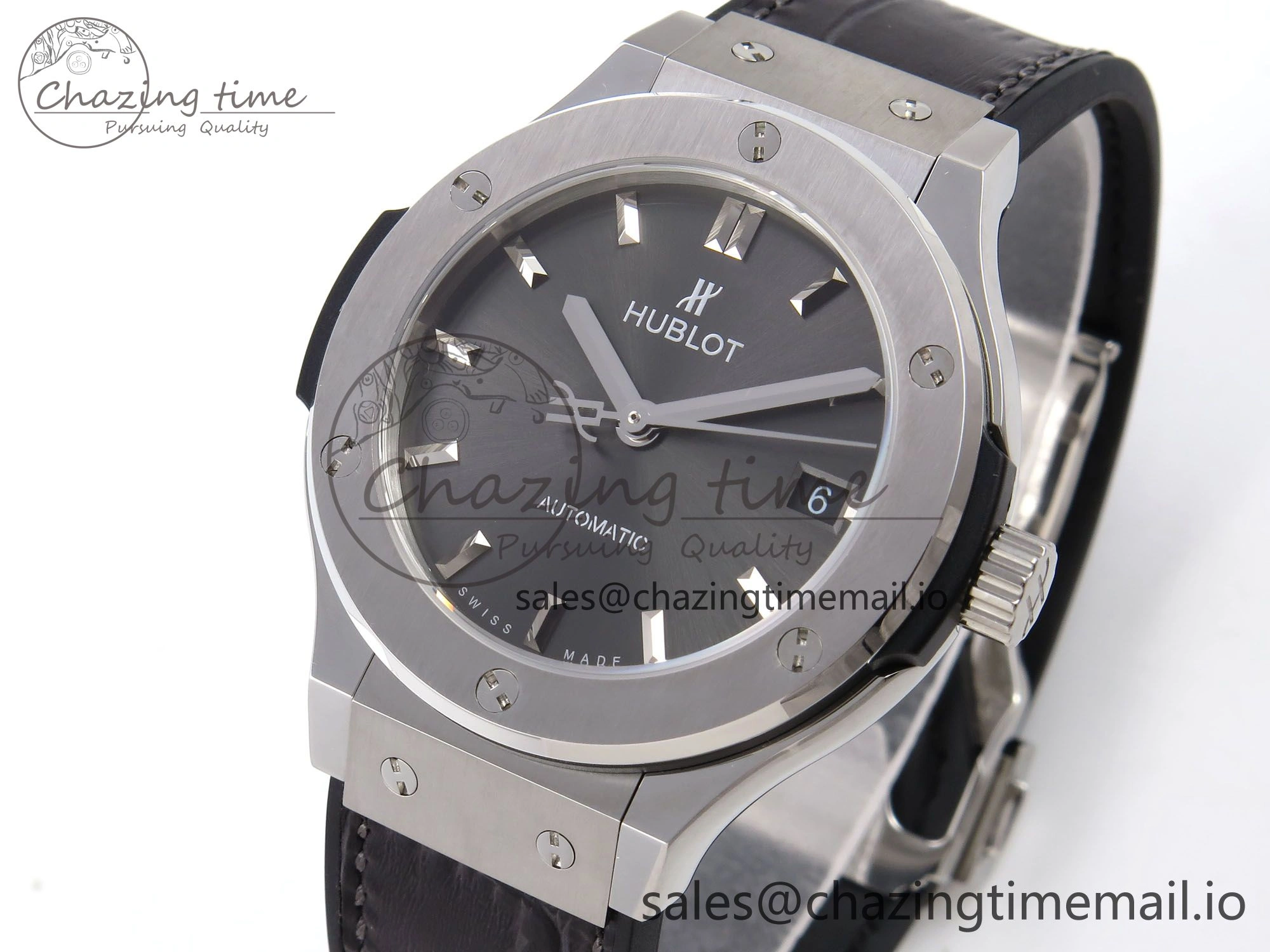 Classic Fusion 38mm SS JJF 1:1 Best Edition Gray Dial on Black Gummy Leather Strap