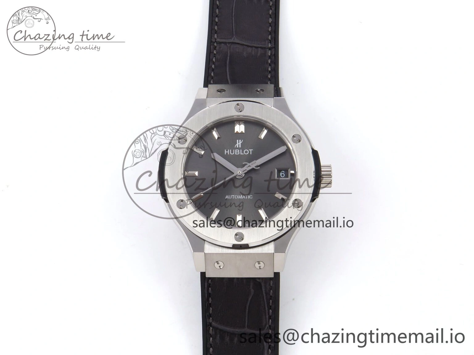 Classic Fusion 38mm SS JJF 1:1 Best Edition Gray Dial on Black Gummy Leather Strap