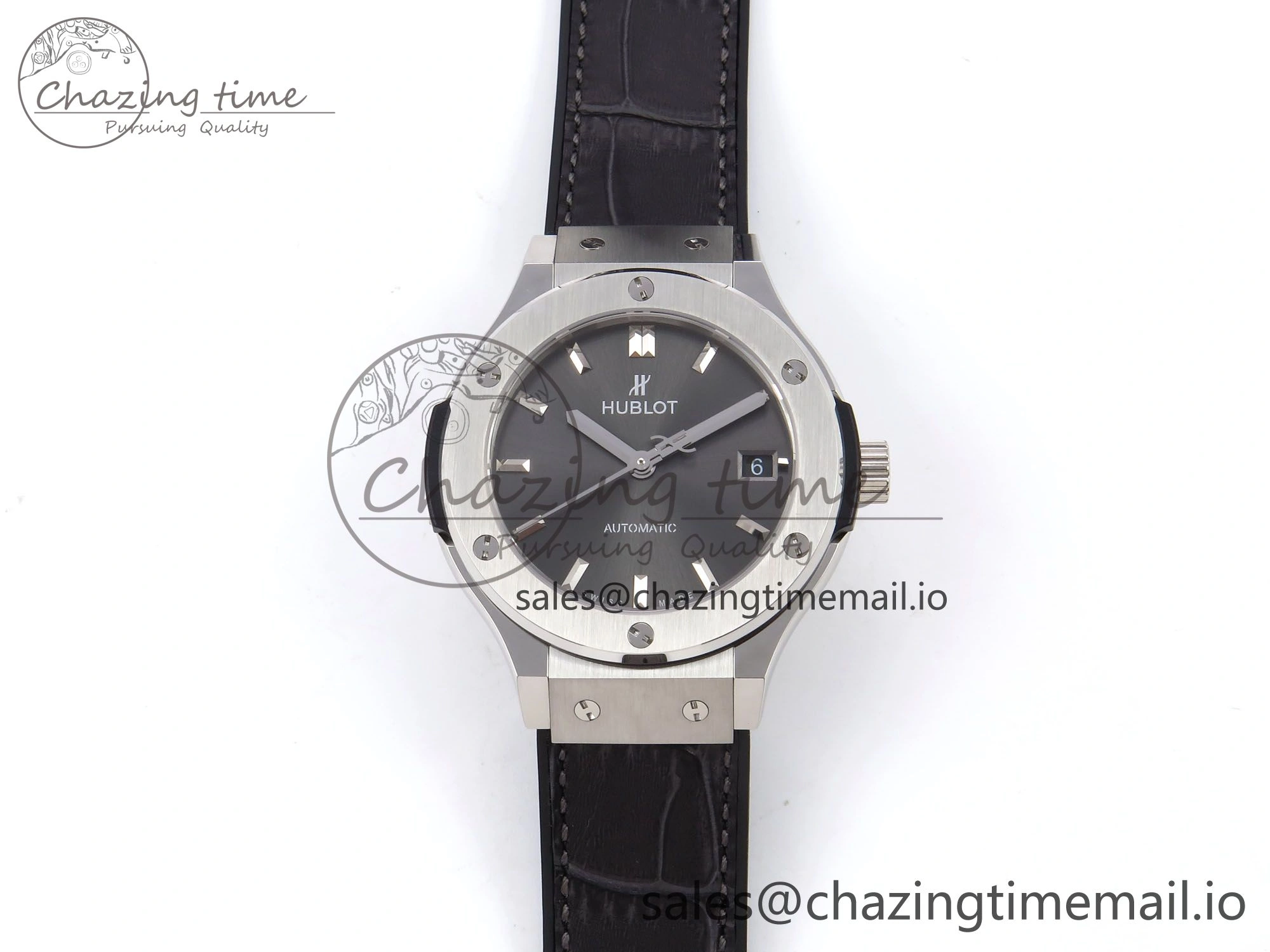 Classic Fusion 38mm SS JJF 1:1 Best Edition Gray Dial on Black Gummy Leather Strap