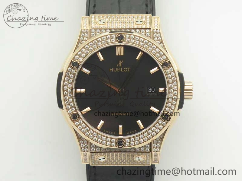 Classic Fusion 42mm Crystal RG Case F16 Factory 1:1 Best Edition Black Dial On Gummy Strap A2892