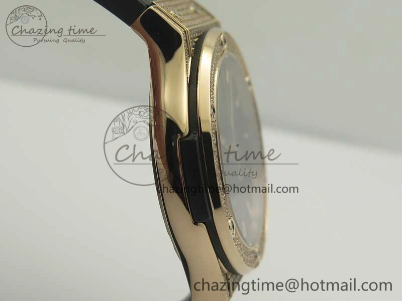Classic Fusion 42mm Crystal RG Case F16 Factory 1:1 Best Edition Black Dial On Gummy Strap A2892
