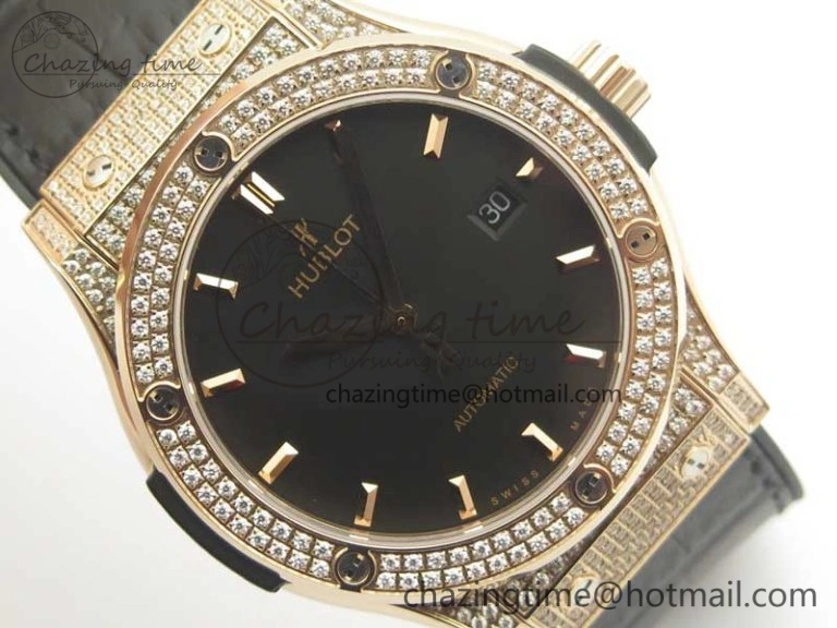 Classic Fusion 42mm Crystal RG Case F16 Factory 1:1 Best Edition Black Dial On Gummy Strap A2892