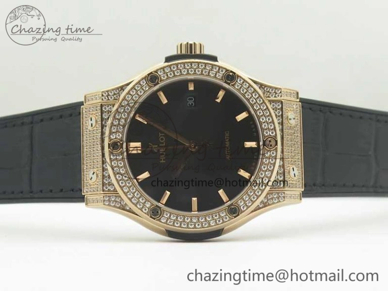 Classic Fusion 42mm Crystal RG Case F16 Factory 1:1 Best Edition Black Dial On Gummy Strap A2892