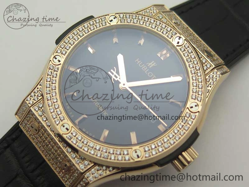 Classic Fusion 42mm Crystal RG Case F16 Factory 1:1 Best Edition Black Dial On Gummy Strap A2892