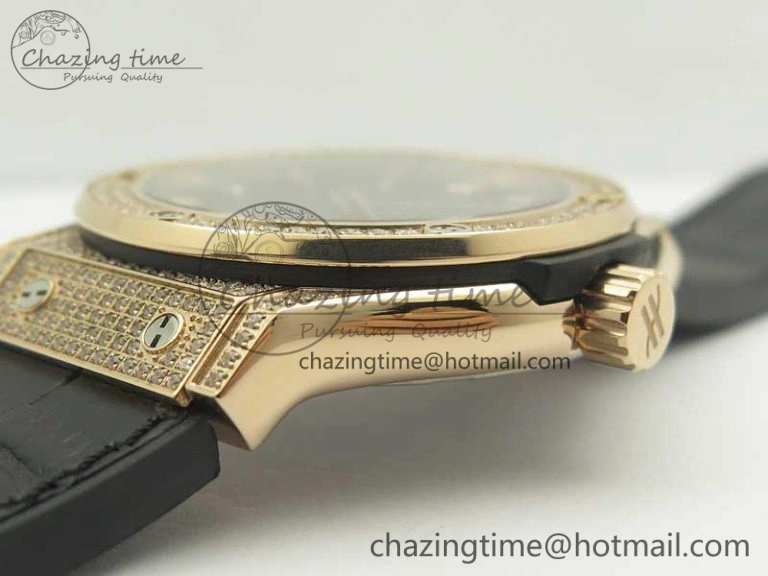 Classic Fusion 42mm Crystal RG Case F16 Factory 1:1 Best Edition Black Dial On Gummy Strap A2892