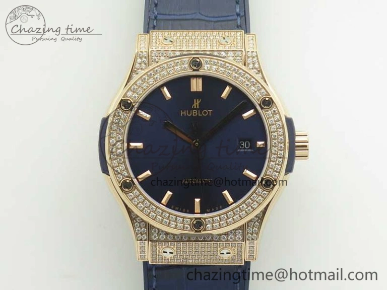 Classic Fusion 42mm Crystal RG Case F16 Factory 1:1 Best Edition Blue Dial On Gummy Strap A2892