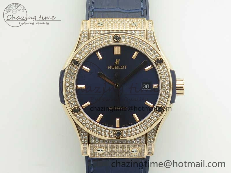 Classic Fusion 42mm Crystal RG Case F16 Factory 1:1 Best Edition Blue Dial On Gummy Strap A2892