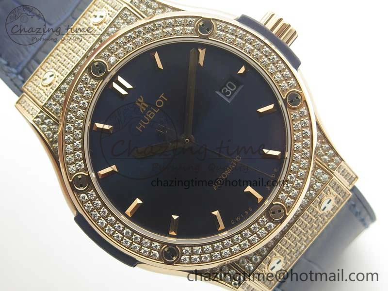 Classic Fusion 42mm Crystal RG Case F16 Factory 1:1 Best Edition Blue Dial On Gummy Strap A2892